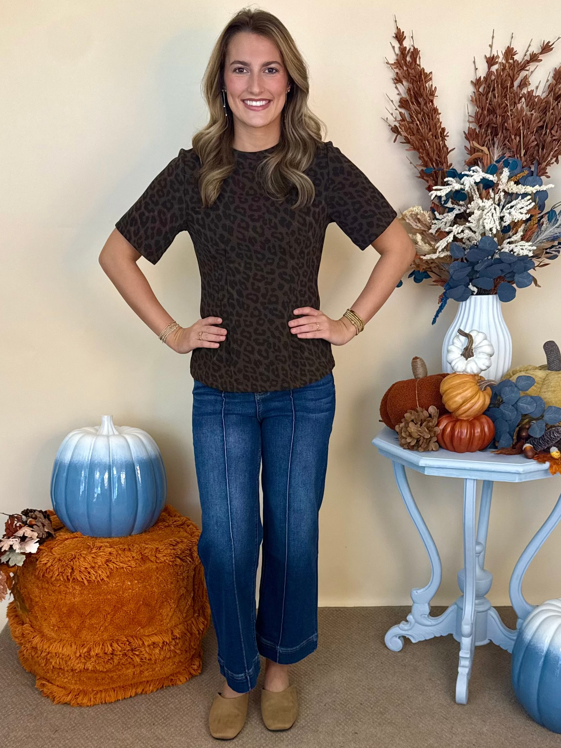 Fireside Feelings Brown Animal Print Pleat Top-Shop-Womens-Boutique-Clothing