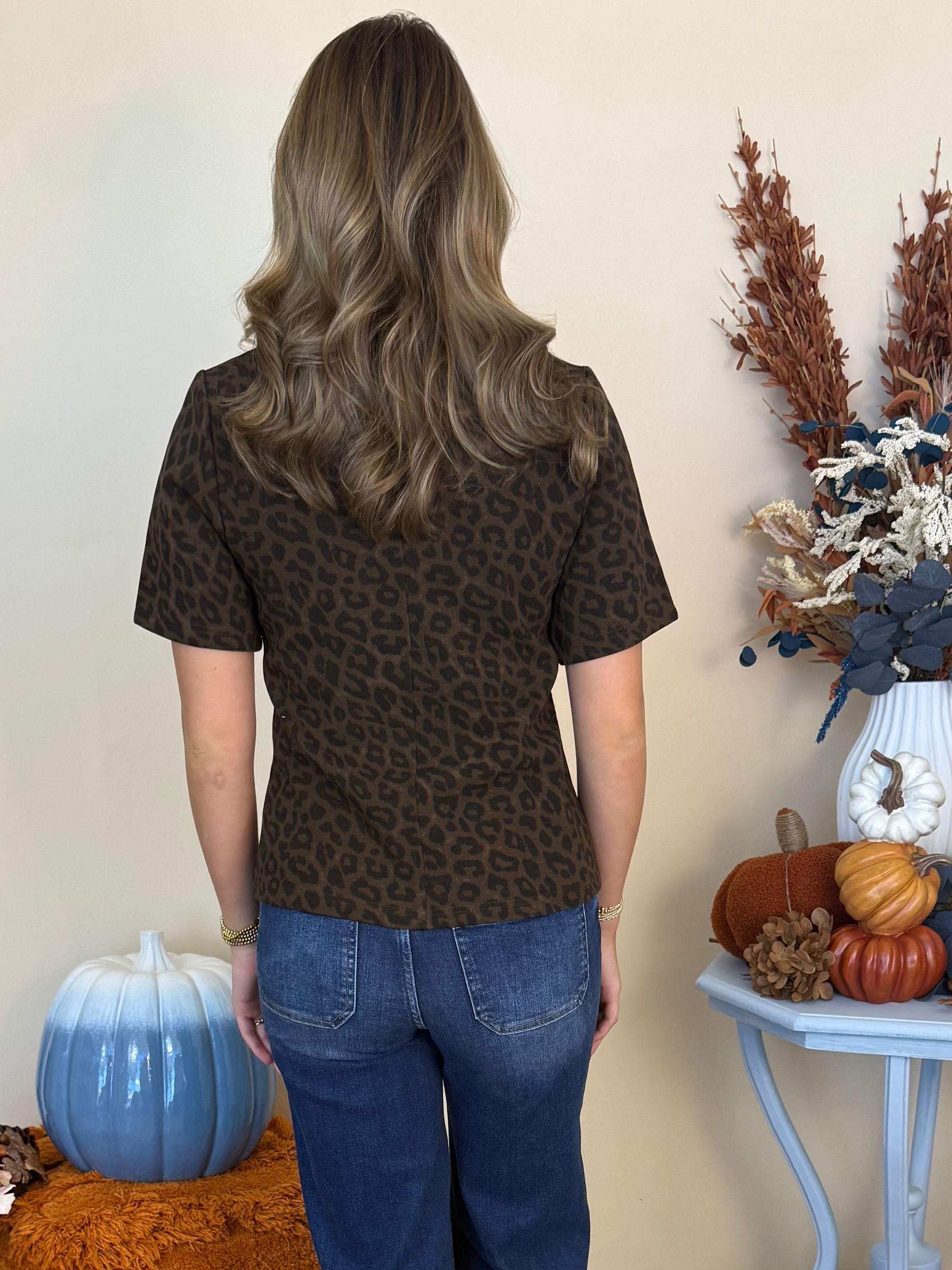Fireside Feelings Brown Animal Print Pleat Top-Shop-Womens-Boutique-Clothing