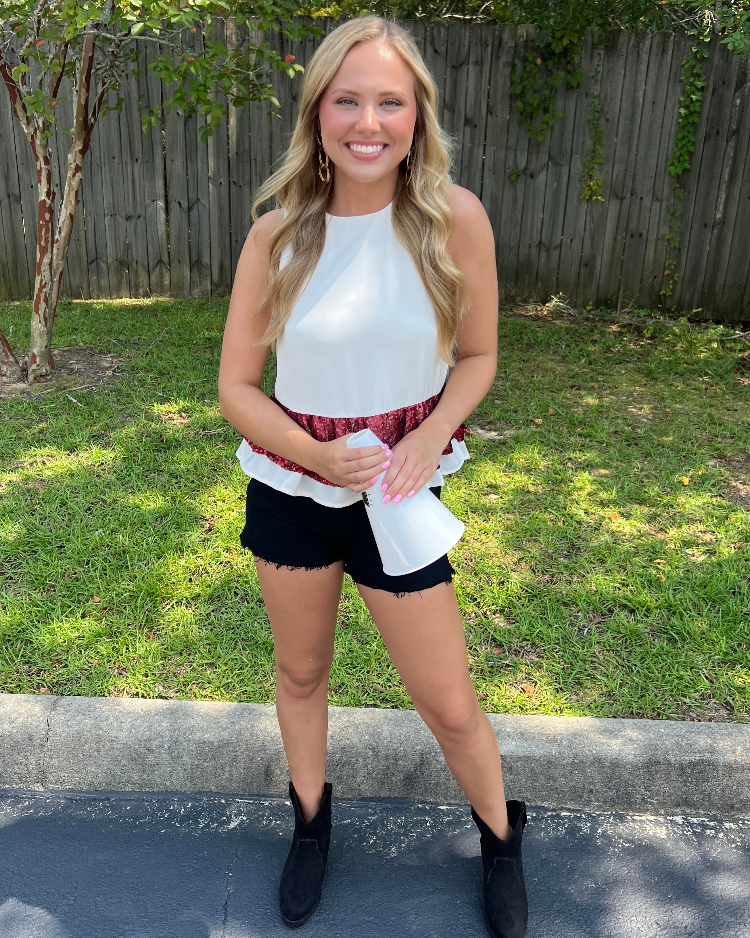 Saturdays Down South Cream Sequin Ruffle Top-Shop-Womens-Boutique-Clothing