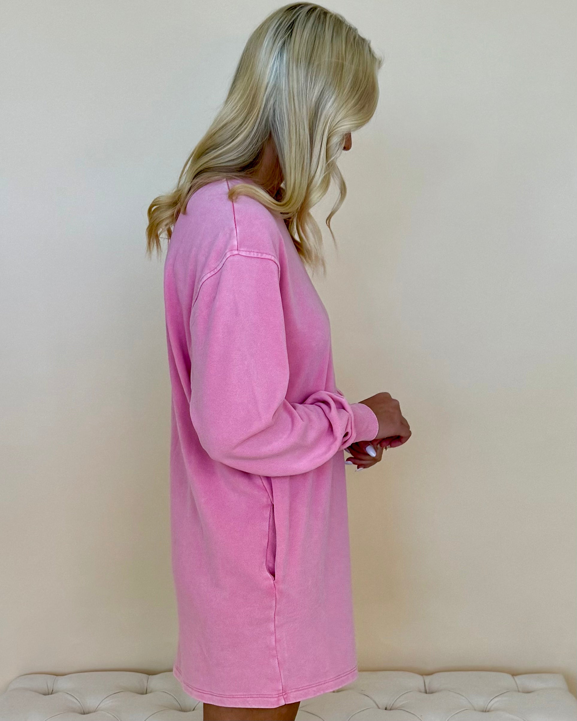 Line Up Pink Washed Sweatshirt Dress-Shop-Womens-Boutique-Clothing