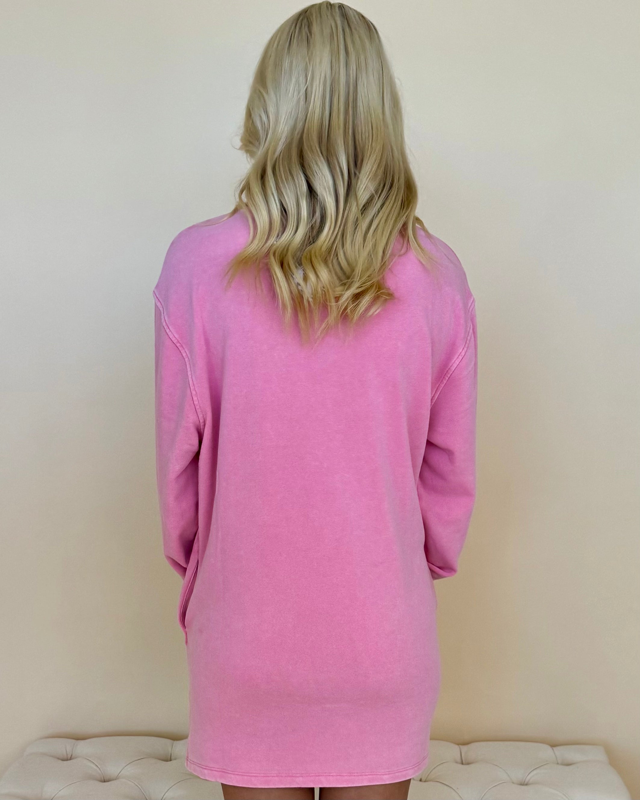 Line Up Pink Washed Sweatshirt Dress-Shop-Womens-Boutique-Clothing