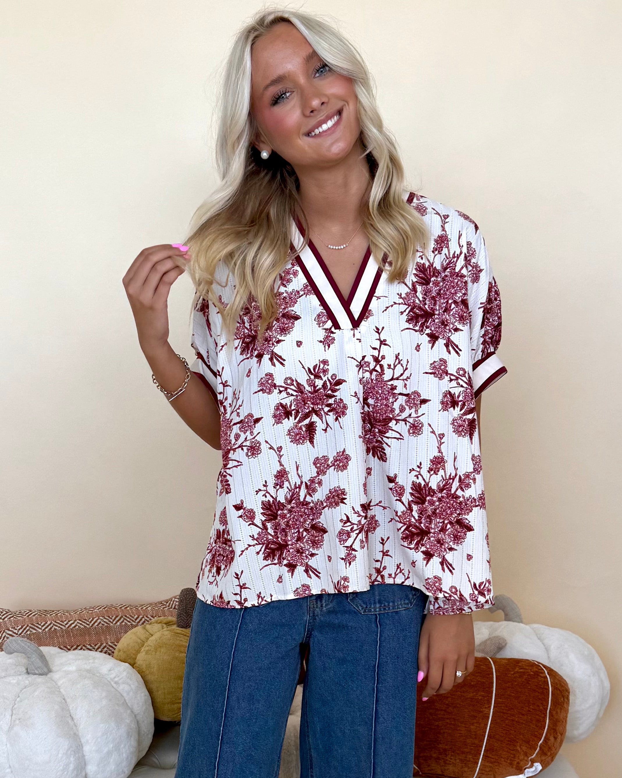Fresh Start Burgundy Floral Dolman Top-Shop-Womens-Boutique-Clothing