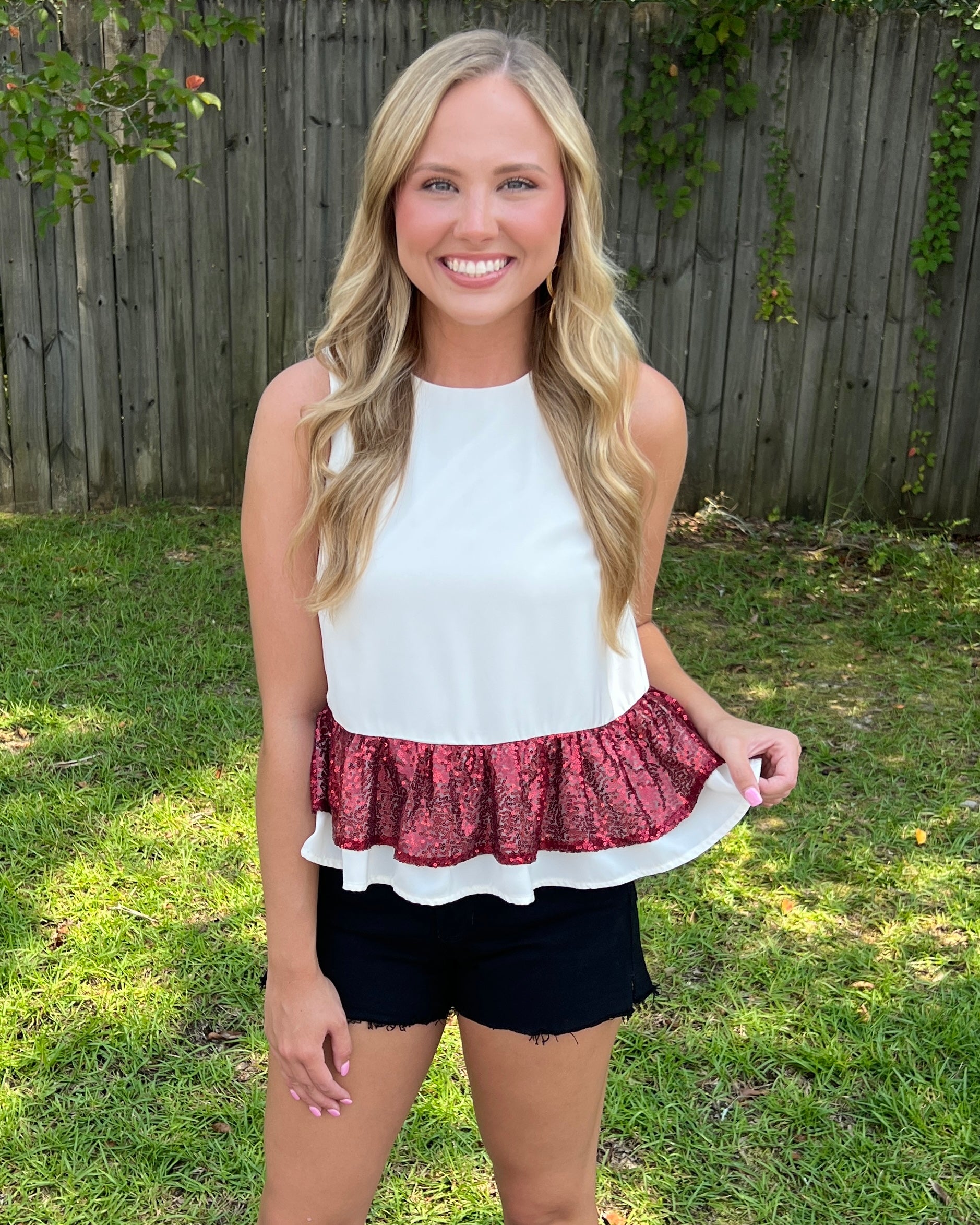 Saturdays Down South Cream Sequin Ruffle Top-Shop-Womens-Boutique-Clothing