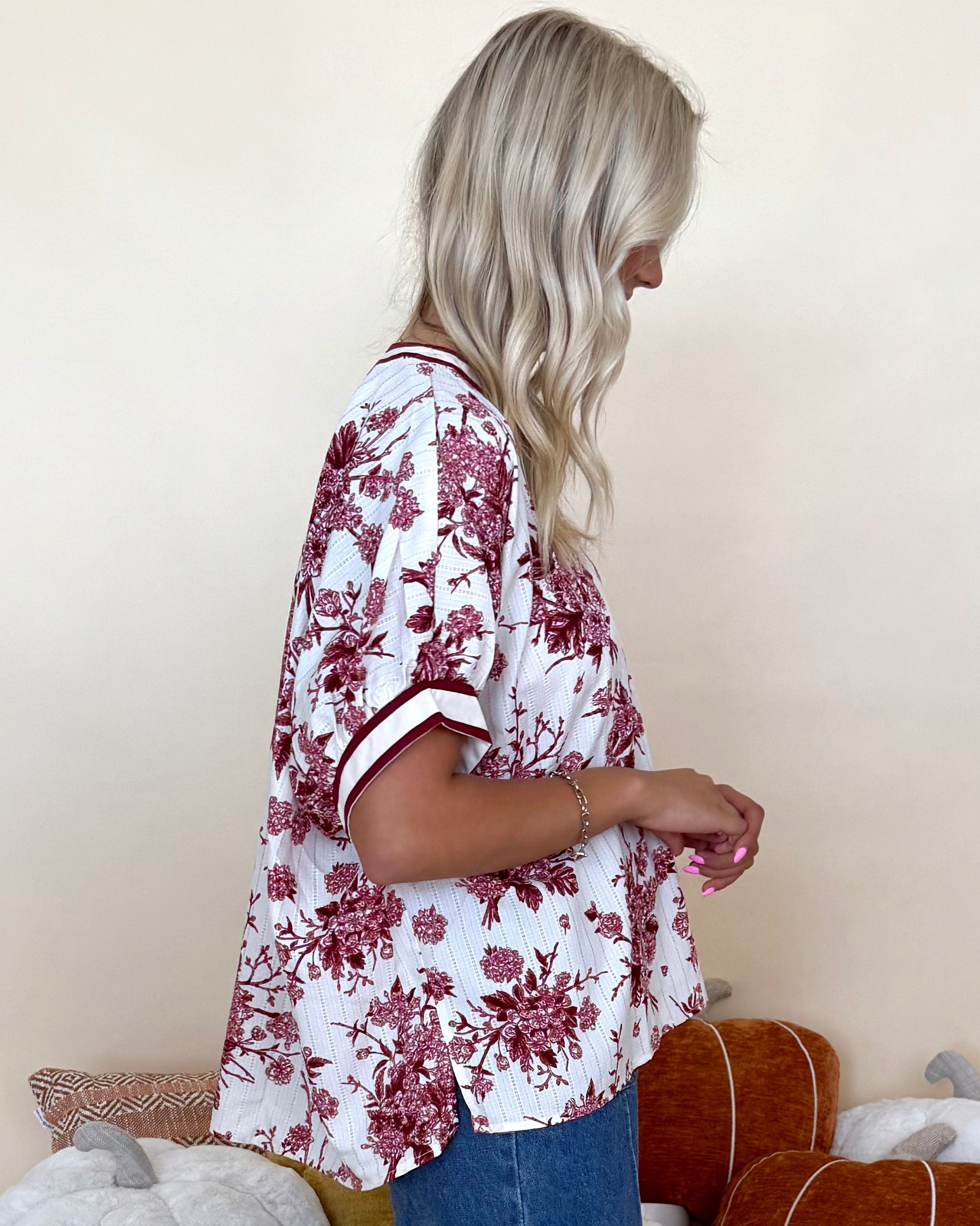 Fresh Start Burgundy Floral Dolman Top-Shop-Womens-Boutique-Clothing