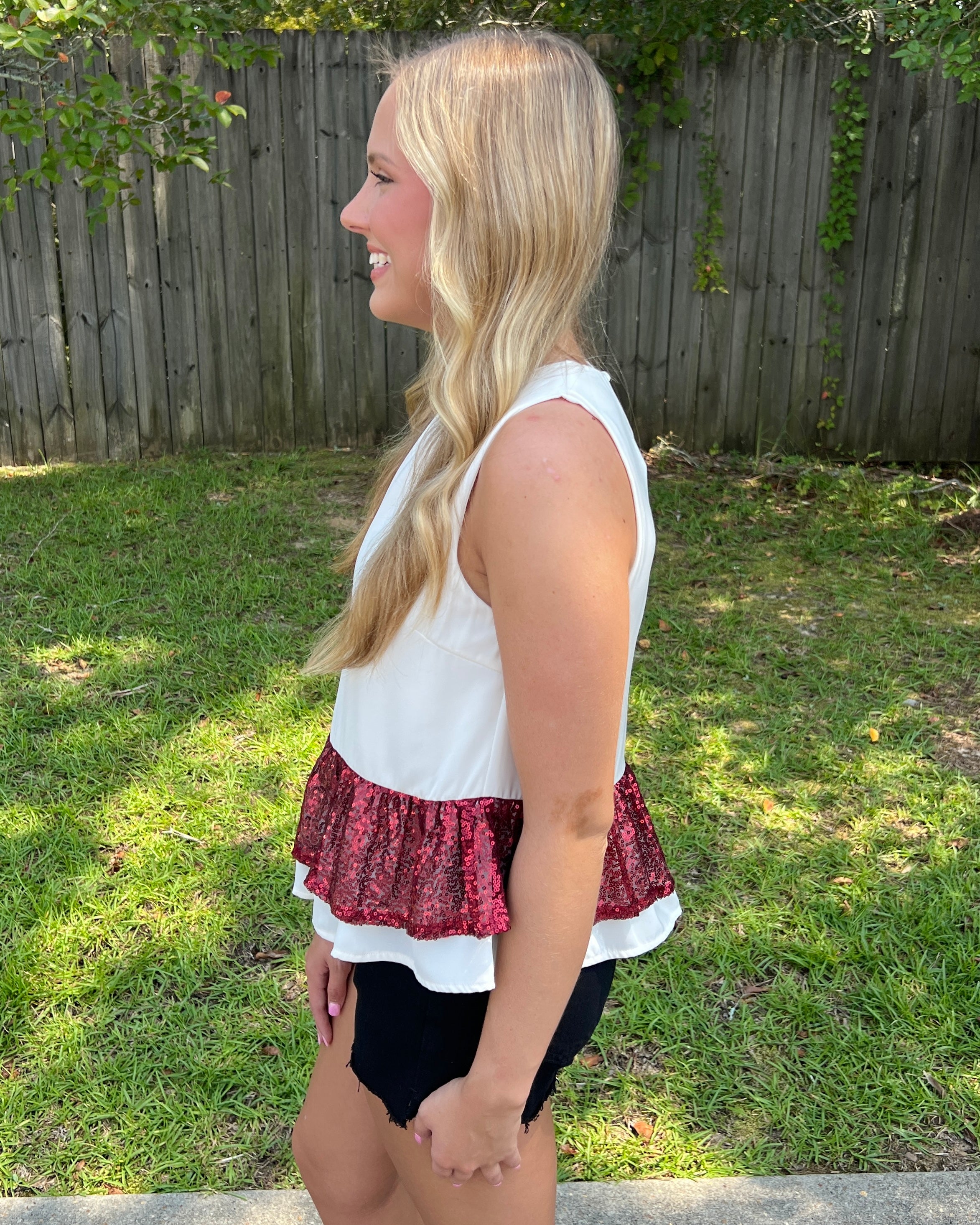 Saturdays Down South Cream Sequin Ruffle Top-Shop-Womens-Boutique-Clothing