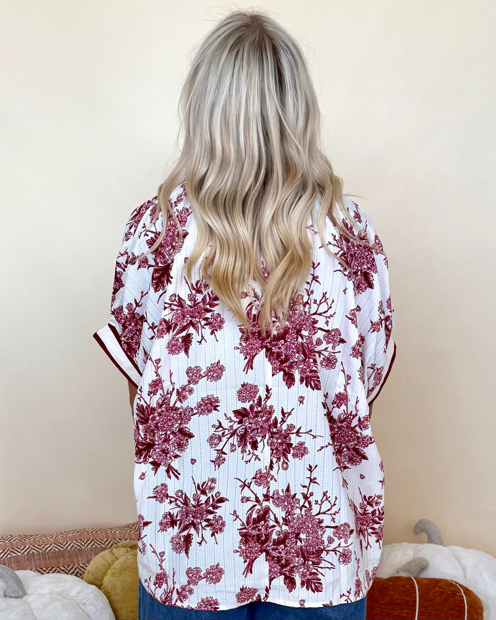 Fresh Start Burgundy Floral Dolman Top-Shop-Womens-Boutique-Clothing