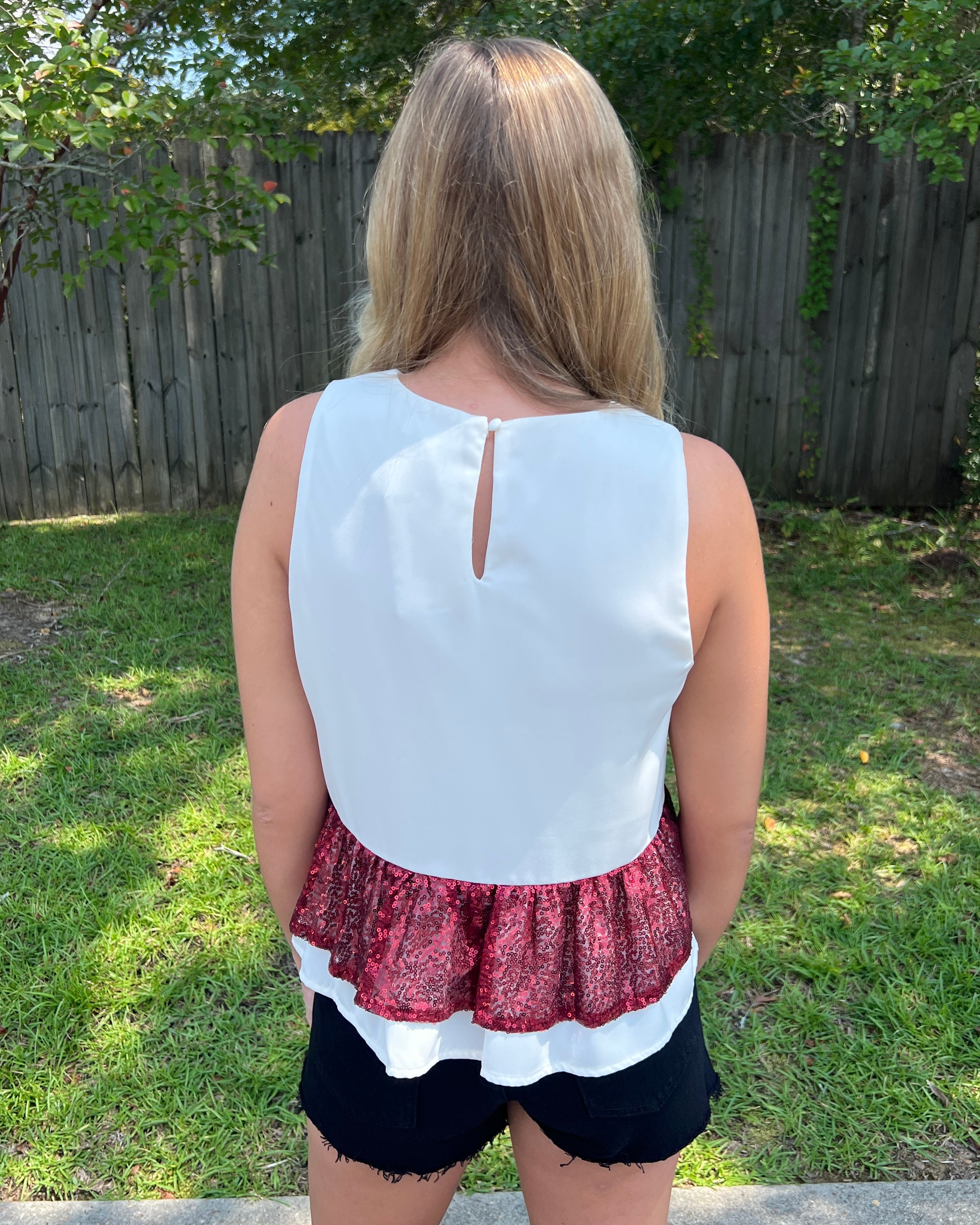 Saturdays Down South Cream Sequin Ruffle Top-Shop-Womens-Boutique-Clothing