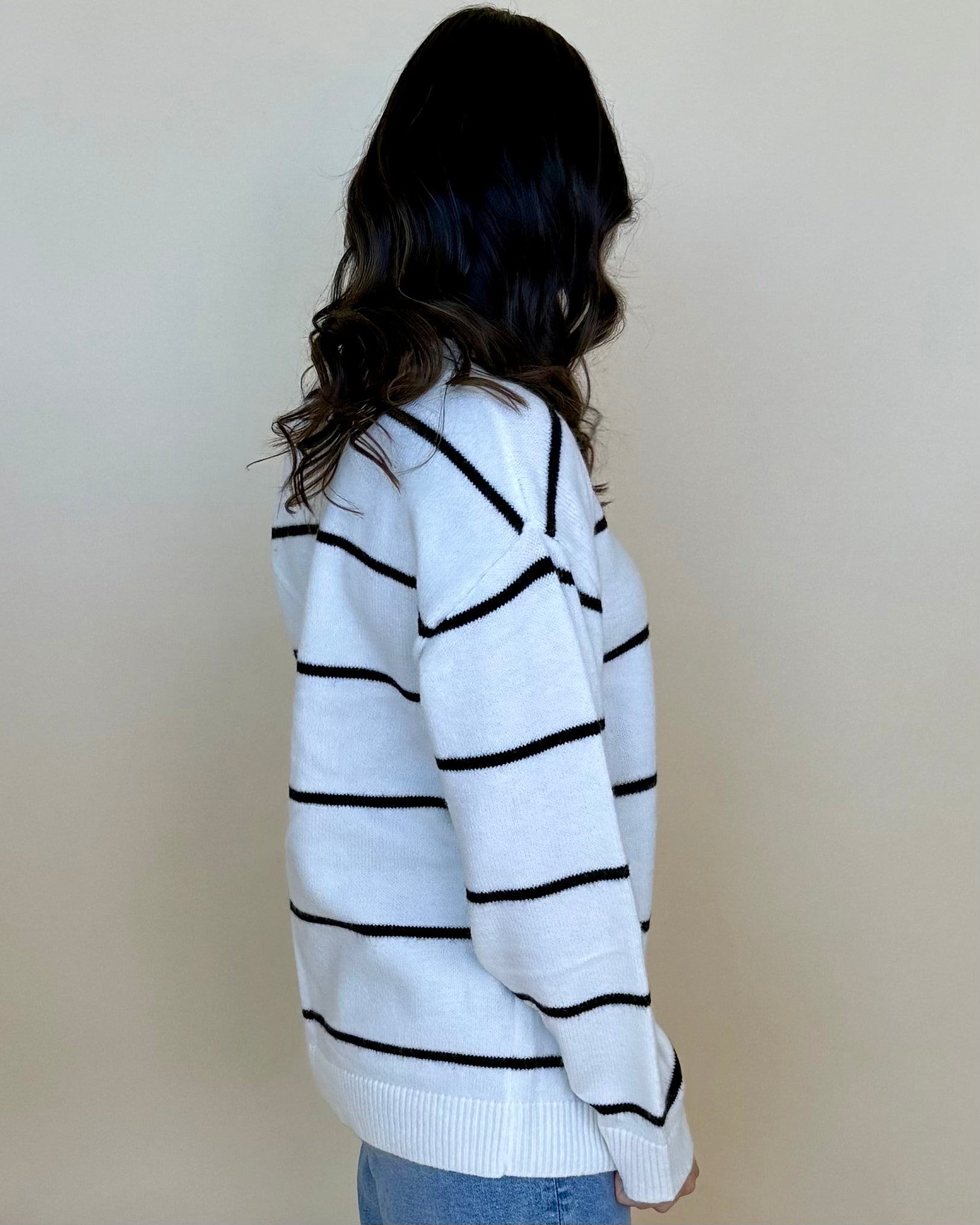Calm Clouds Ivory/Black Stripe Sweater-Shop-Womens-Boutique-Clothing