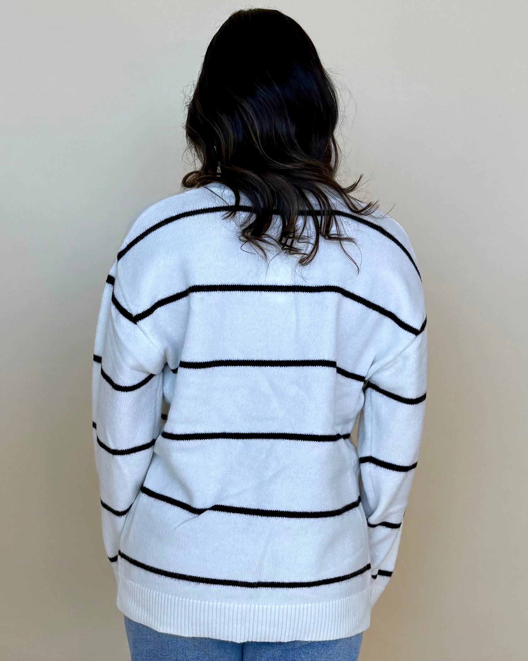 Calm Clouds Ivory/Black Stripe Sweater-Shop-Womens-Boutique-Clothing