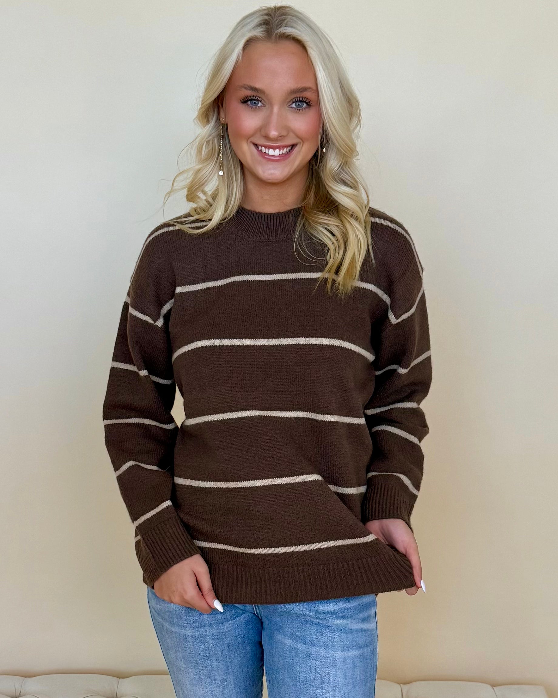 Calm Clouds Brown/Beige Stripe Sweater-Shop-Womens-Boutique-Clothing