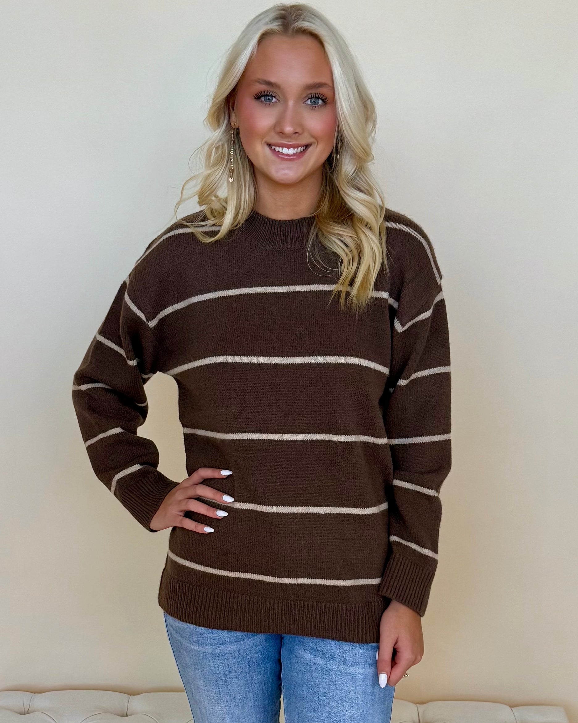 Calm Clouds Brown/Beige Stripe Sweater-Shop-Womens-Boutique-Clothing