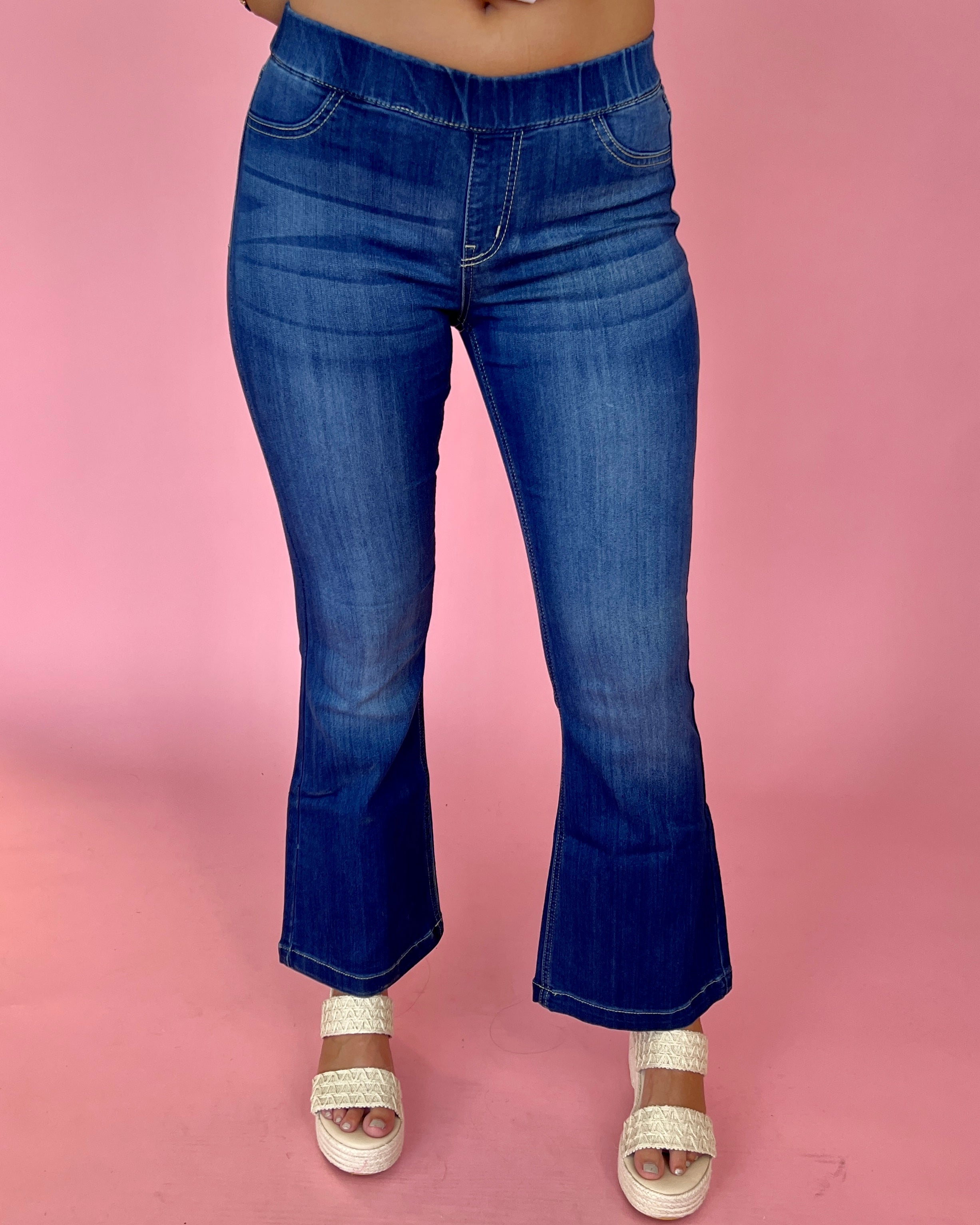 Basic Needs Dark Denim Flare (Short) Jeans-Shop-Womens-Boutique-Clothing