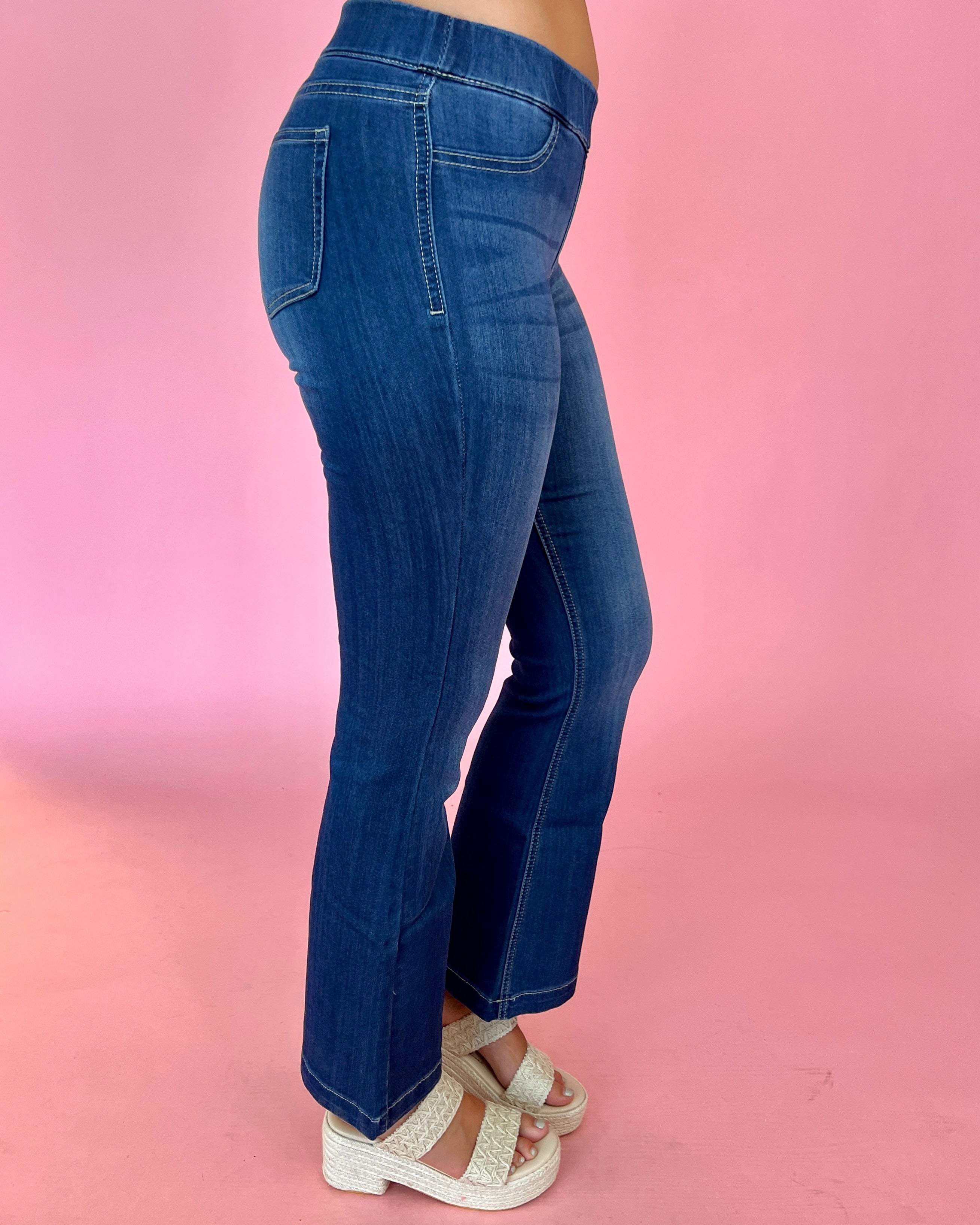 Basic Needs Dark Denim Flare (Short) Jeans-Shop-Womens-Boutique-Clothing