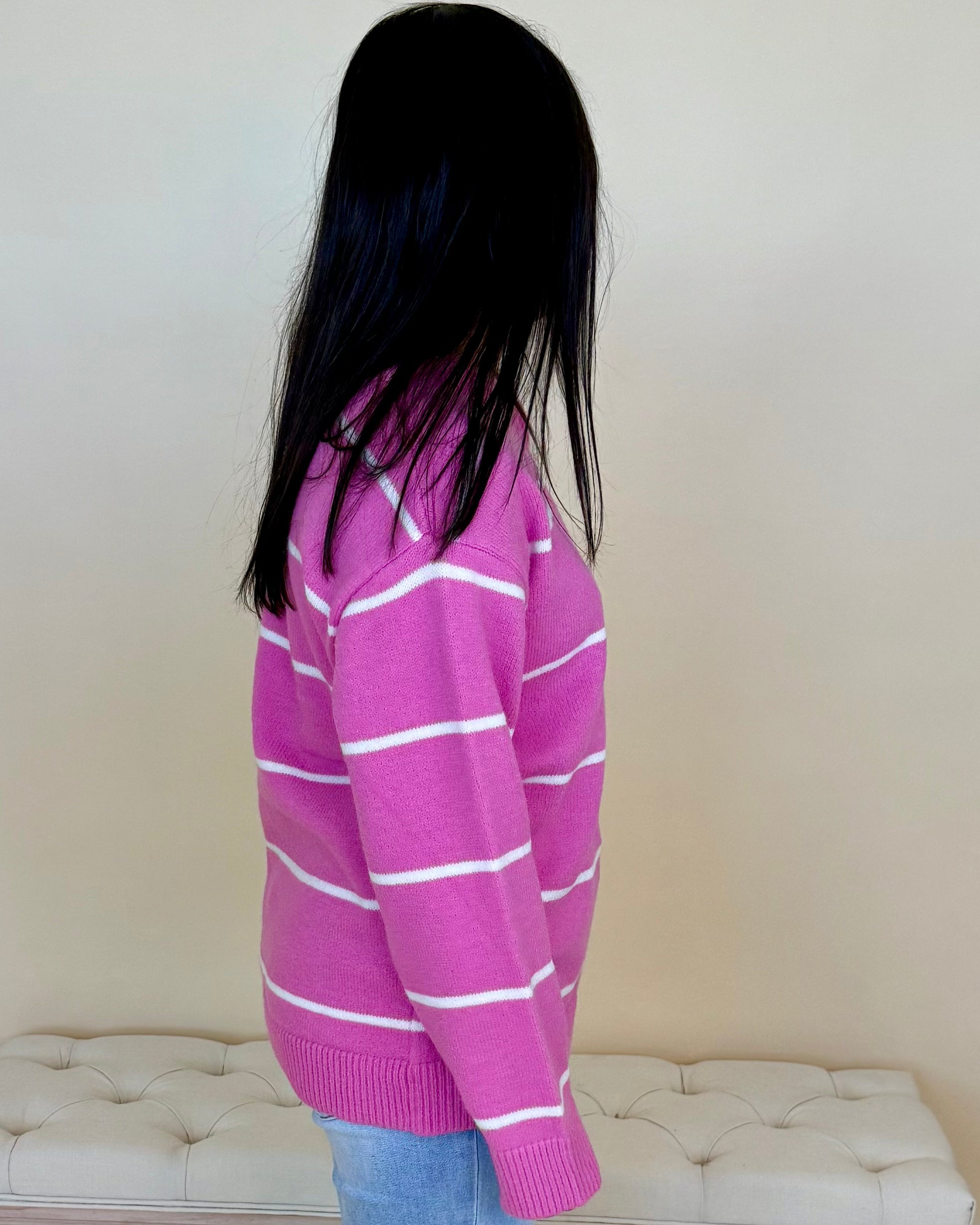 Calm Clouds Candy Pink/Ivory Stripe Sweater-Shop-Womens-Boutique-Clothing