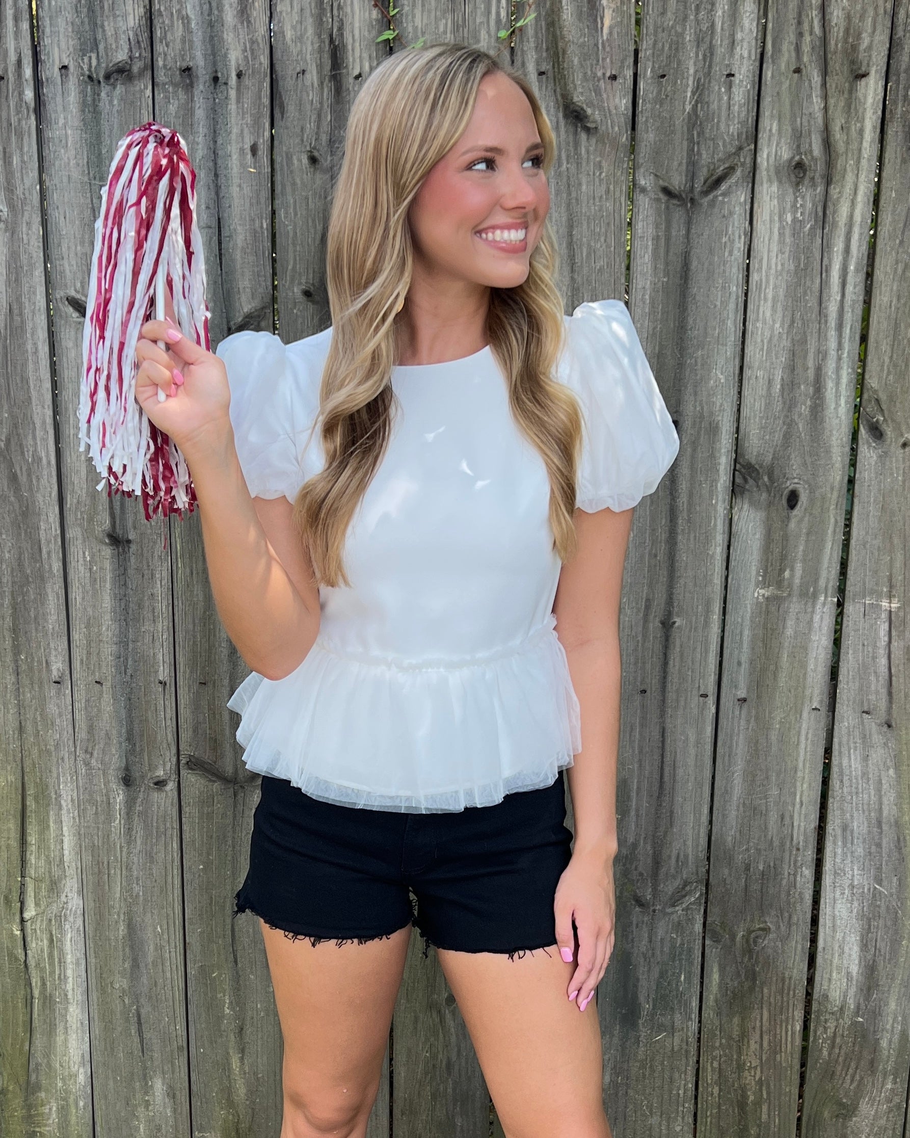 Moving Up White Tulle Sleeve And Hem Babydoll Top-Shop-Womens-Boutique-Clothing
