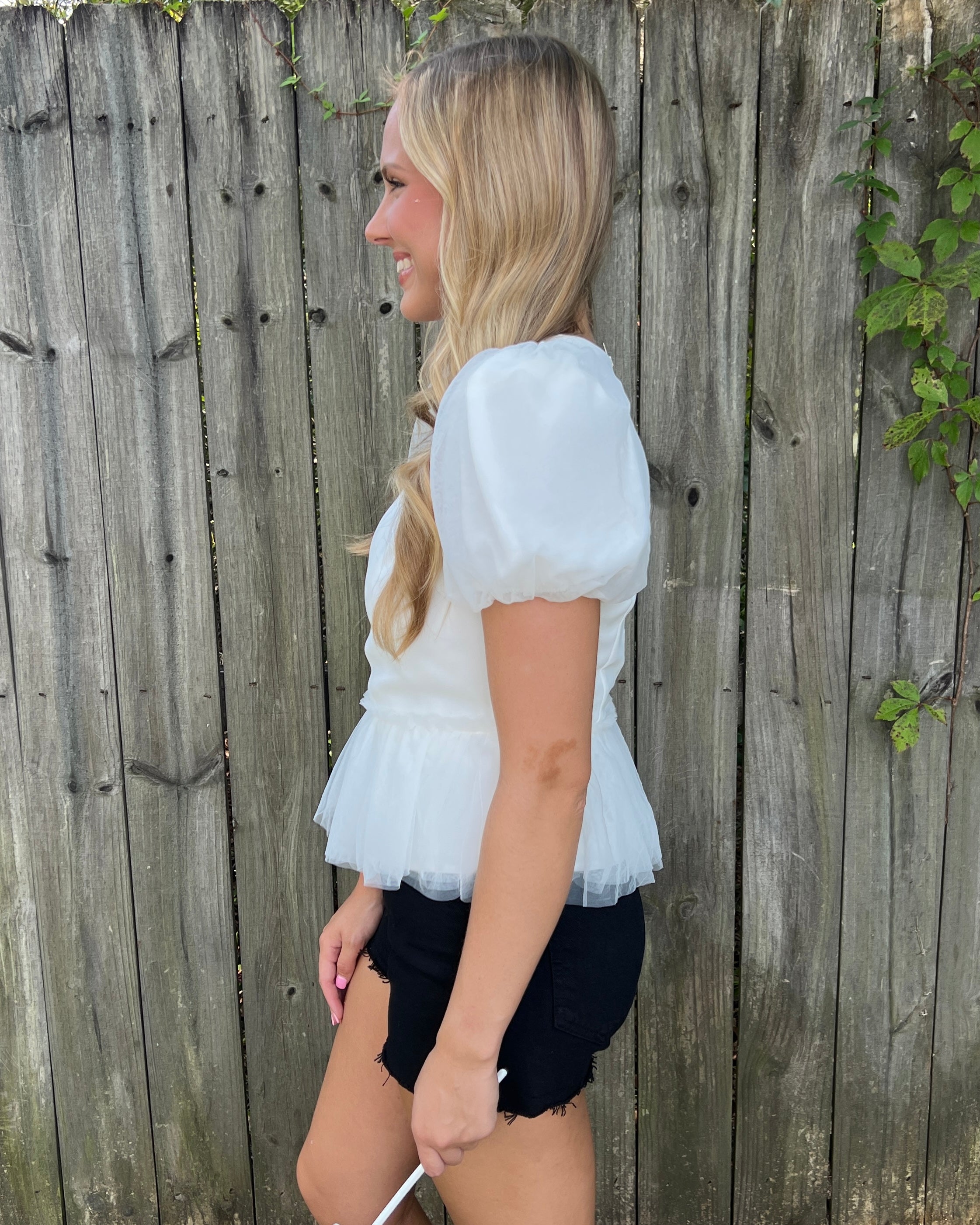 Moving Up White Tulle Sleeve And Hem Babydoll Top-Shop-Womens-Boutique-Clothing