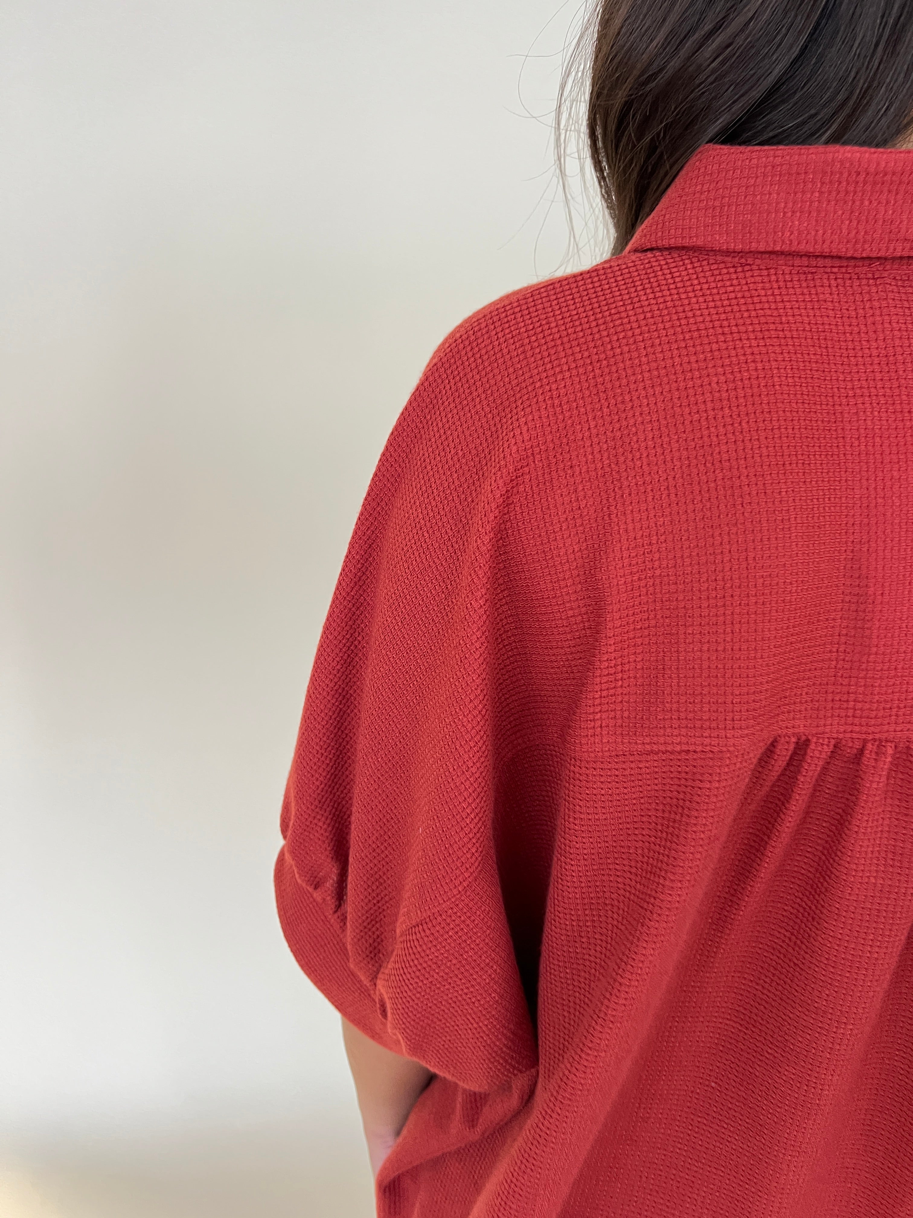 Let Loose Rust Waffle Button Down Top-Shop-Womens-Boutique-Clothing