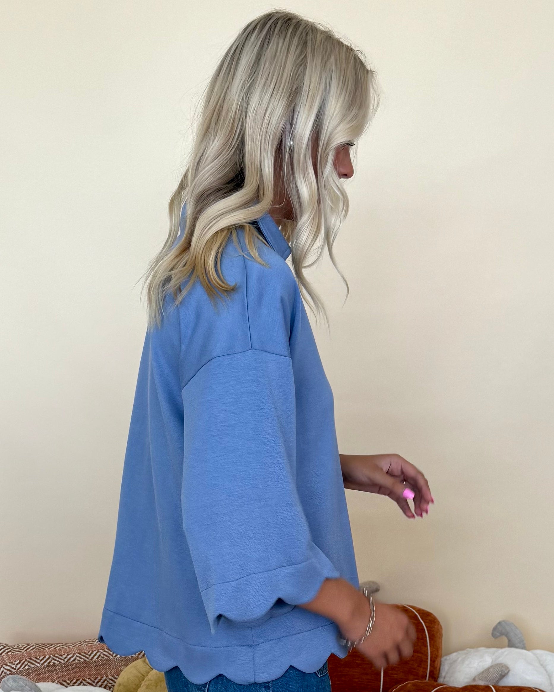 Cozy Cuddles Denim Scallop Collared Top-Shop-Womens-Boutique-Clothing