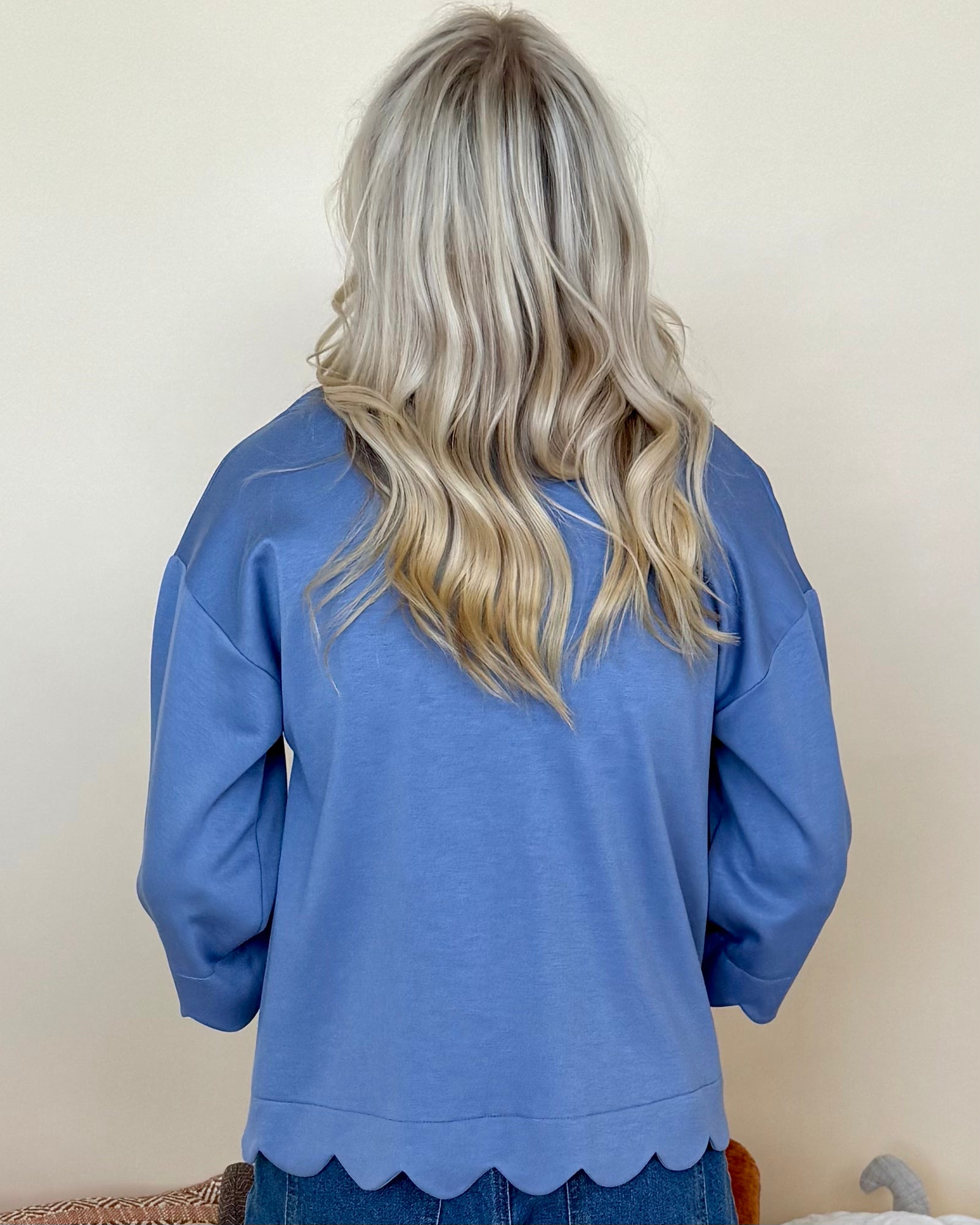 Cozy Cuddles Denim Scallop Collared Top-Shop-Womens-Boutique-Clothing