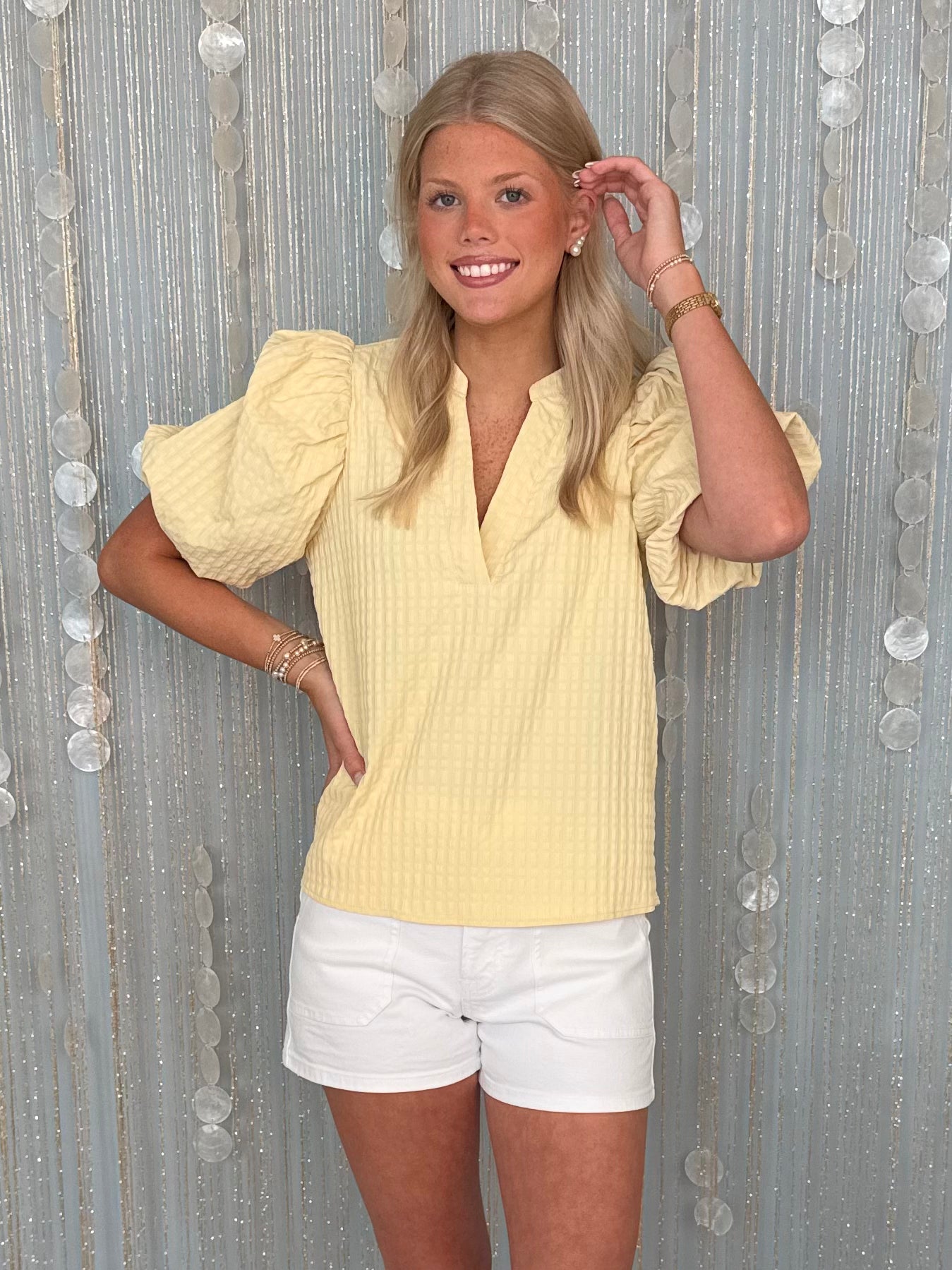 Tropic Shadow Butter Yellow V-Neck Top-Shop-Womens-Boutique-Clothing