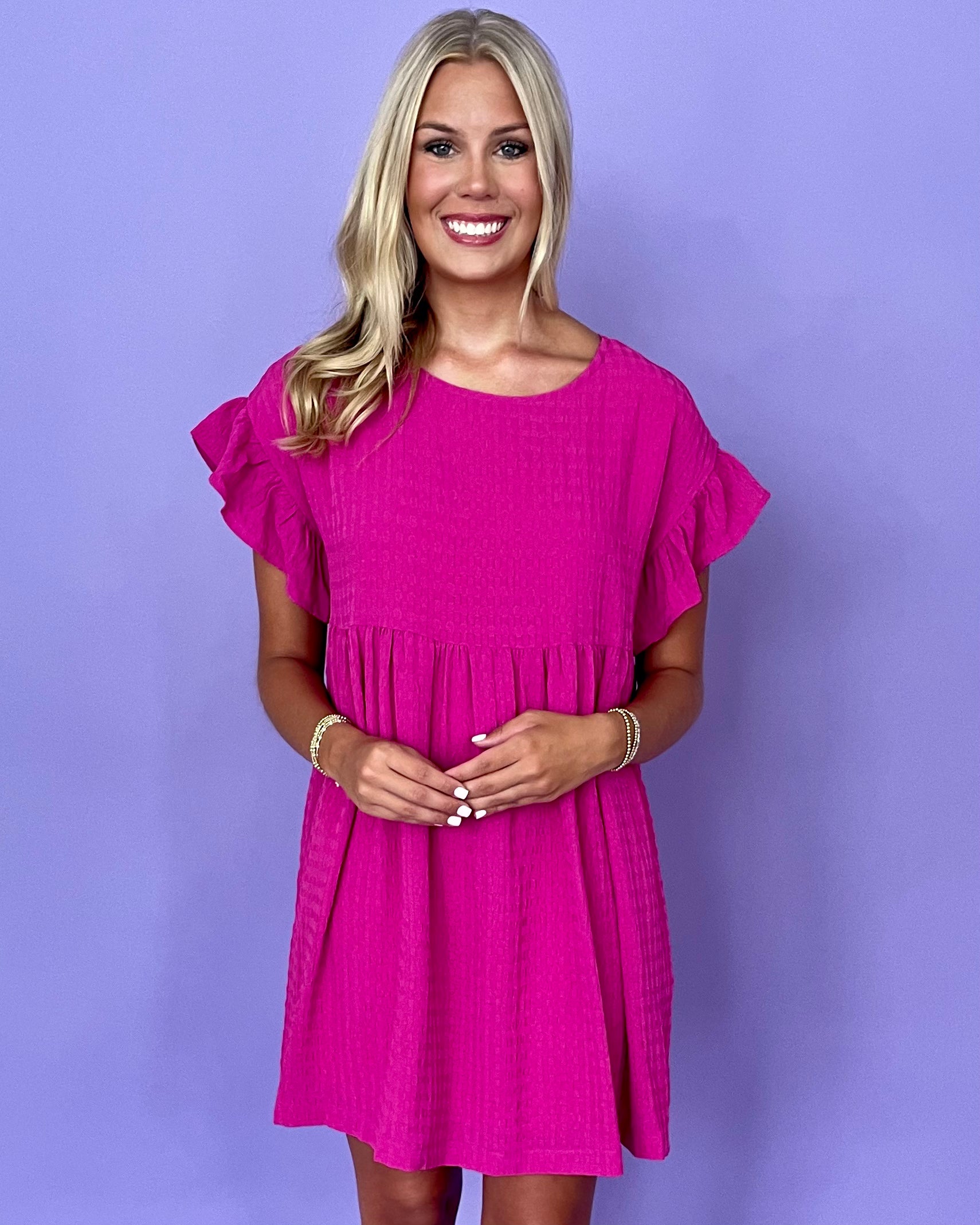 As You Please Fuchsia Textured Dress-Shop-Womens-Boutique-Clothing