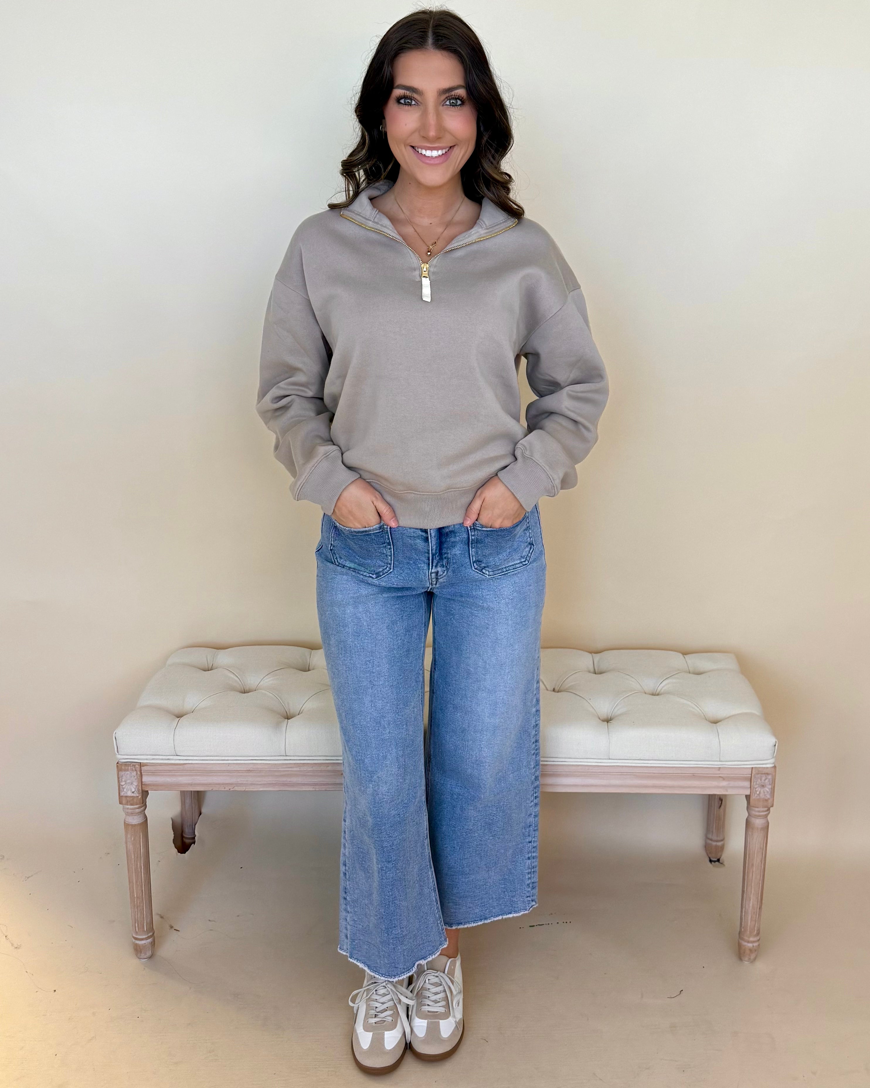 Daily Wear Mocha Zip Sweatshirt-Shop-Womens-Boutique-Clothing