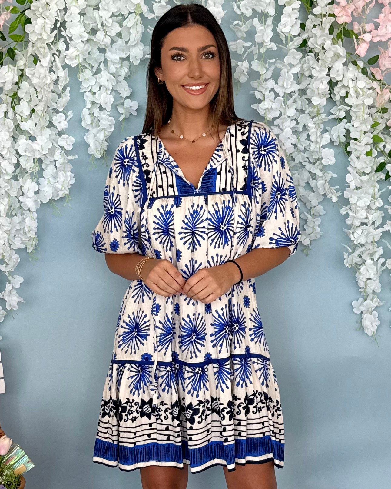 Stay Ahead Blue Abstract Piping Dress-Shop-Womens-Boutique-Clothing