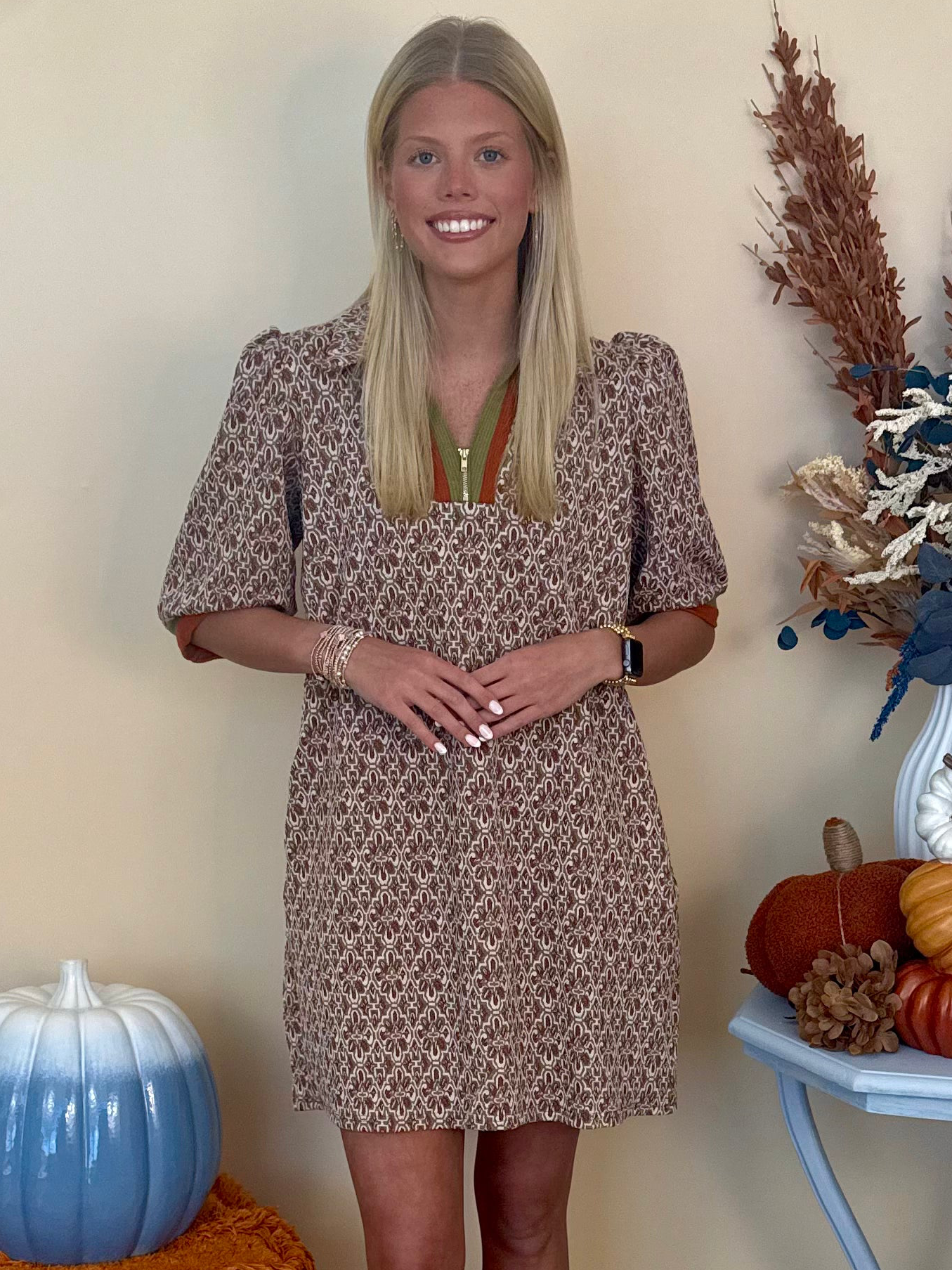 Maple Moments Chestnut Checkered Print Collared Dress-Shop-Womens-Boutique-Clothing