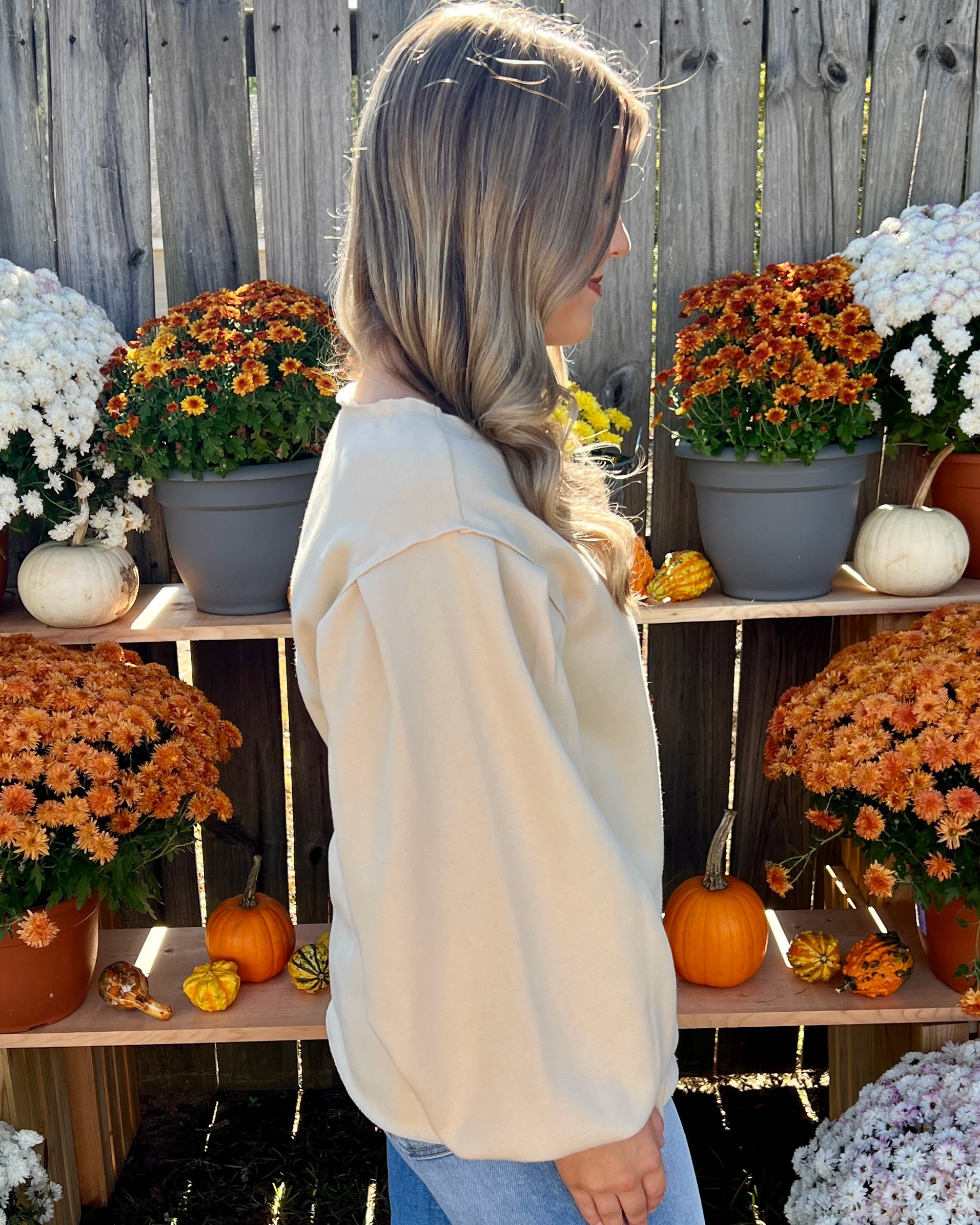 Cuddle Up Sand Bubble Sleeve Sweatshirt-Shop-Womens-Boutique-Clothing