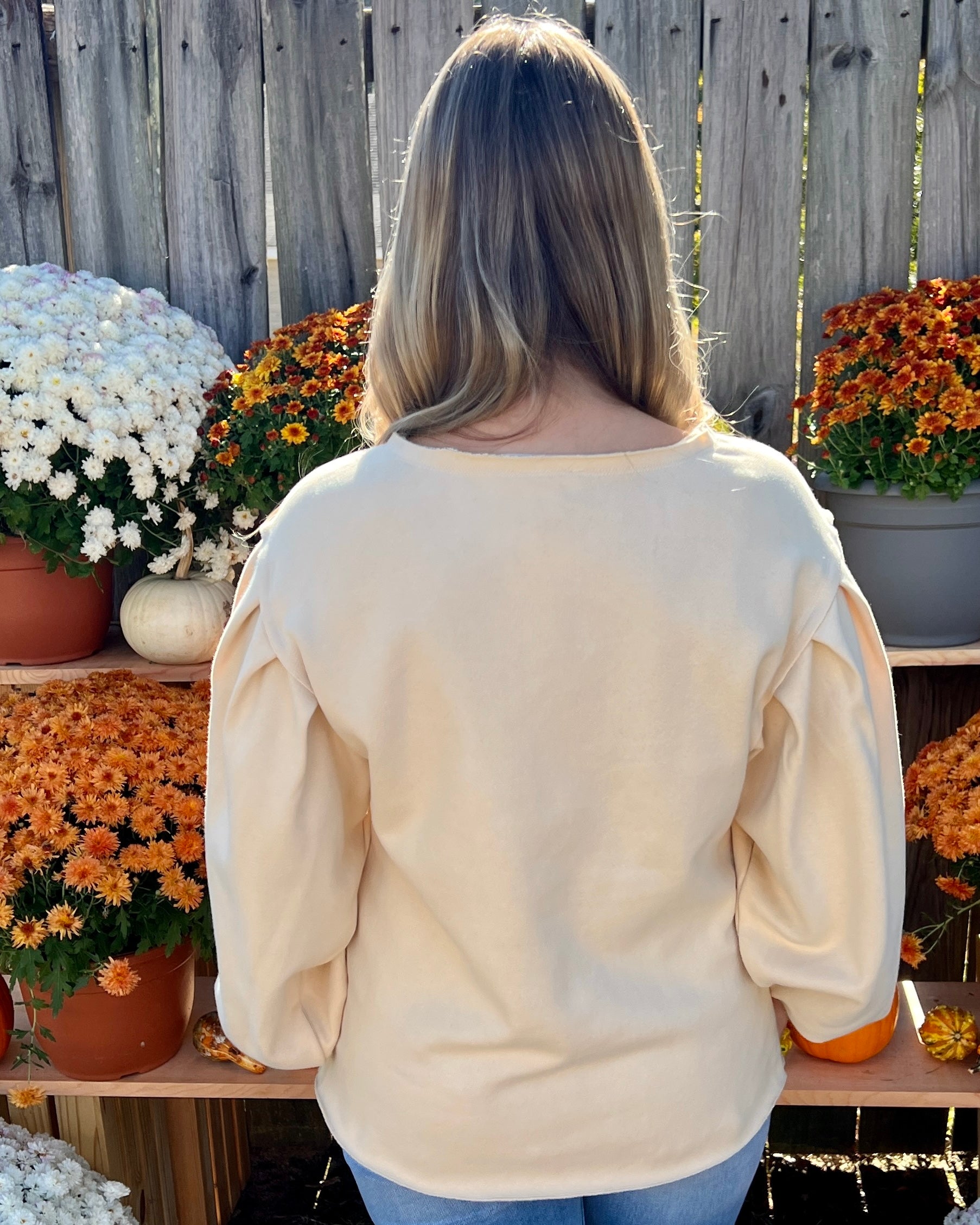 Cuddle Up Sand Bubble Sleeve Sweatshirt-Shop-Womens-Boutique-Clothing