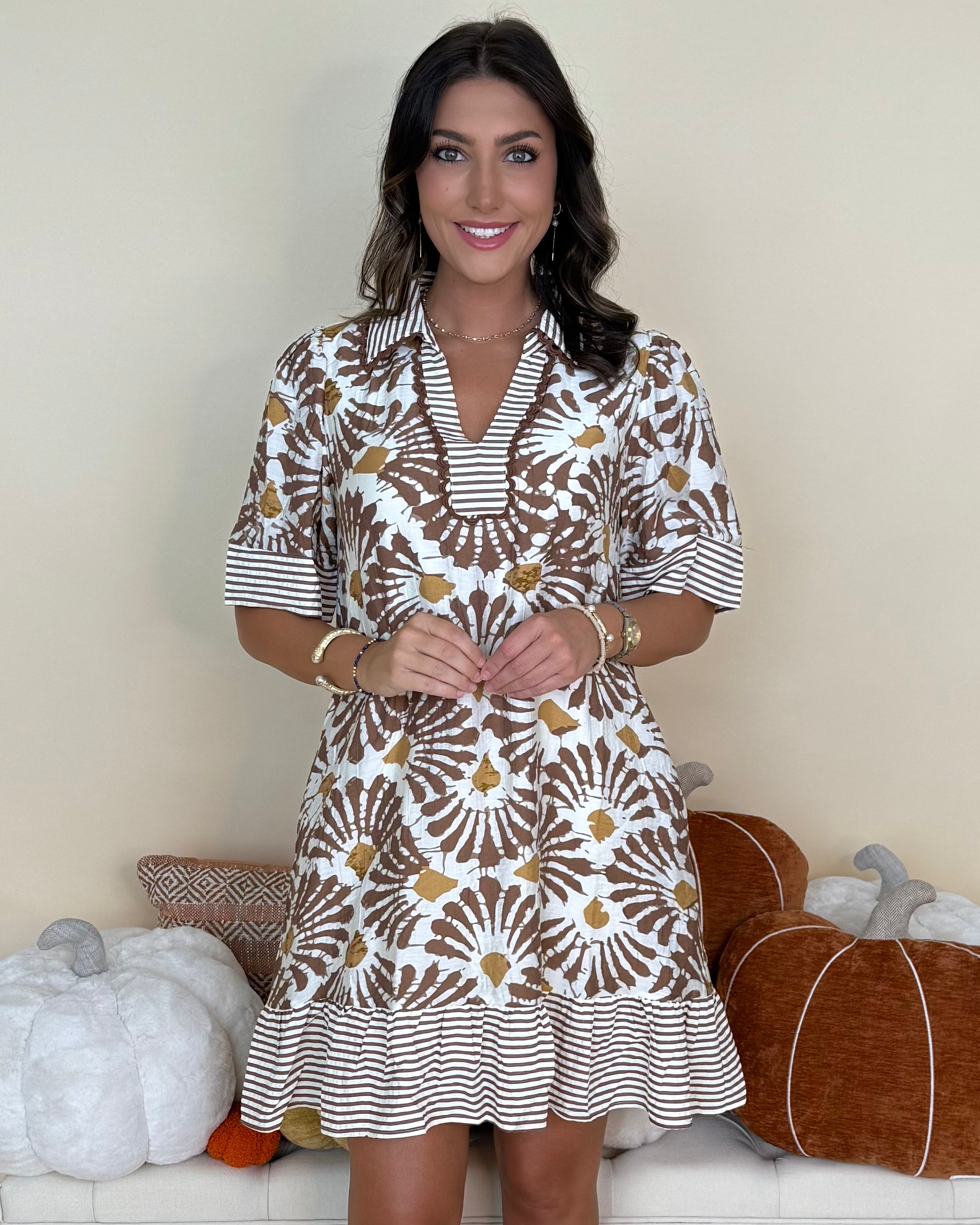 In Rotation Mocha Print Collared Dress-Shop-Womens-Boutique-Clothing