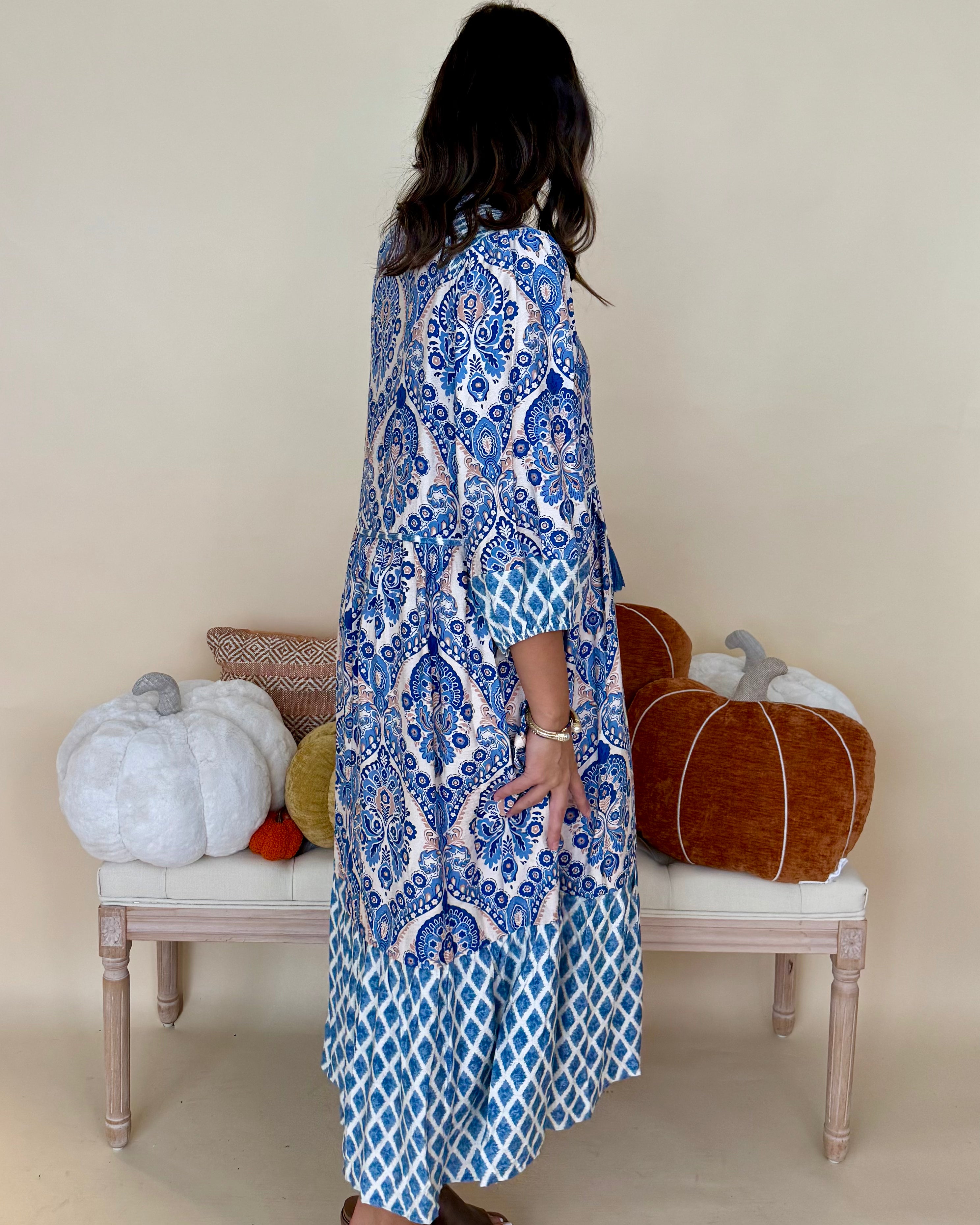 Always Dreaming Blue Paisley Midi Dress-Shop-Womens-Boutique-Clothing
