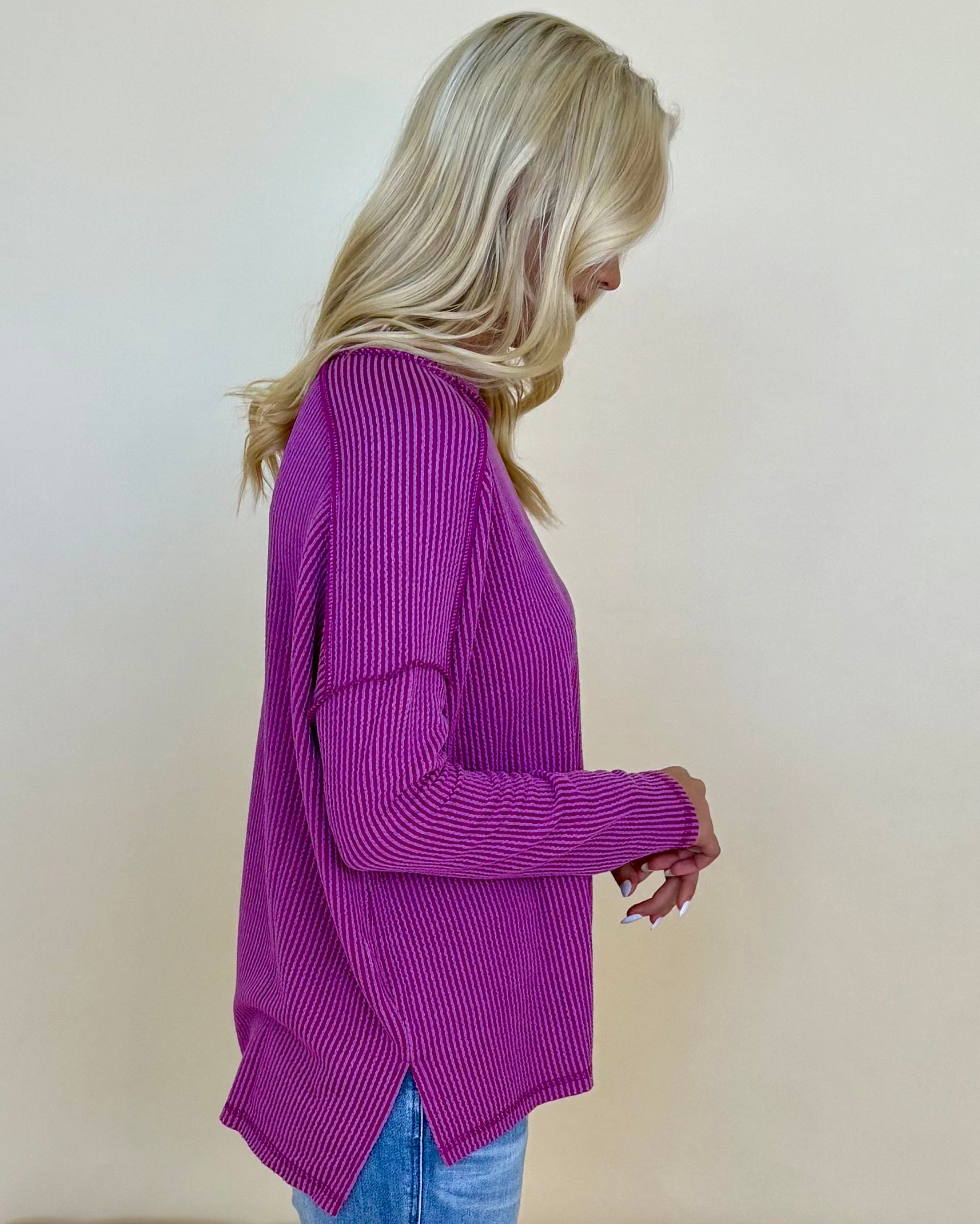 Relaxed Plum Rib Raw Edge Top-Shop-Womens-Boutique-Clothing