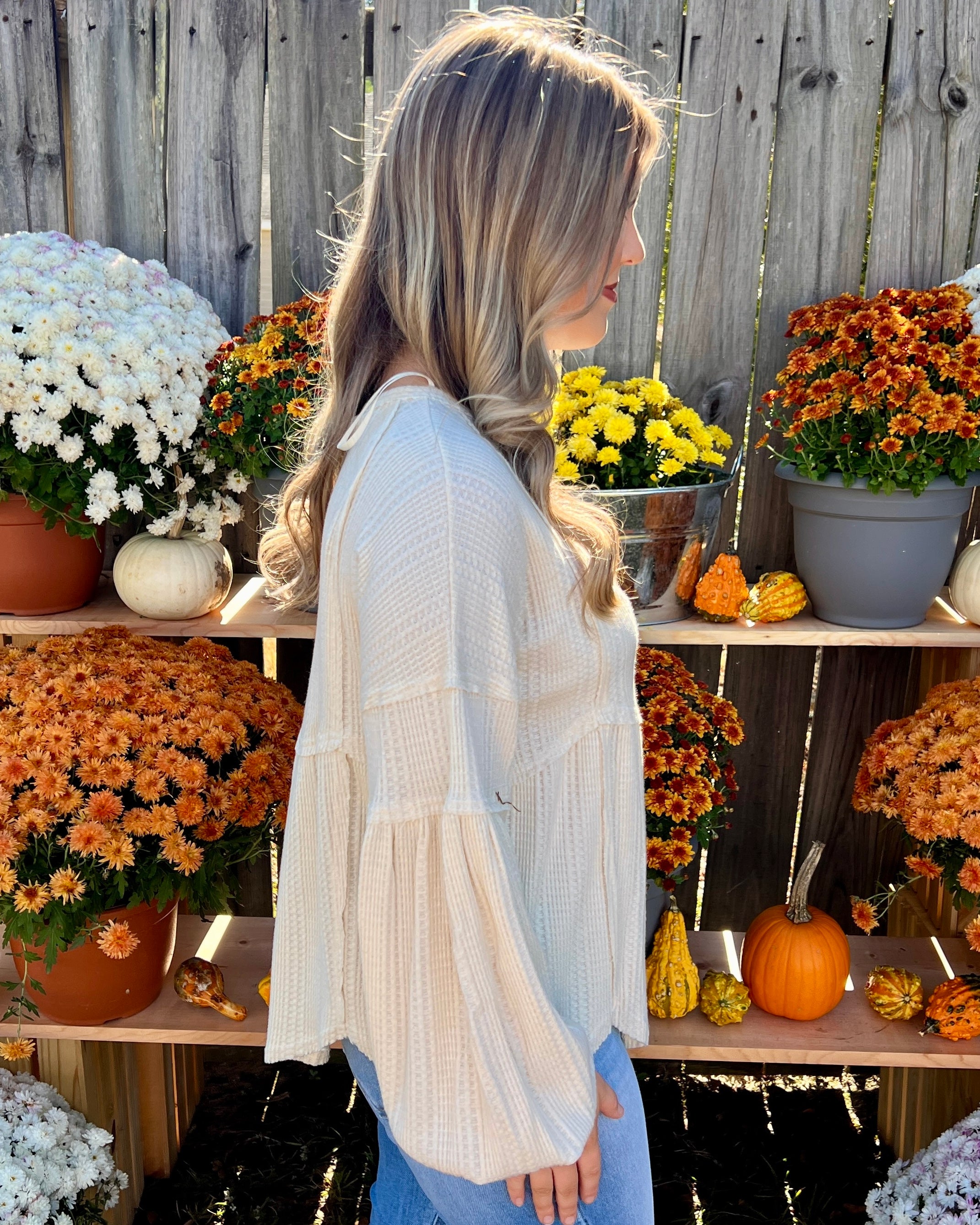 Just One Cream Textured Babydoll Top-Shop-Womens-Boutique-Clothing