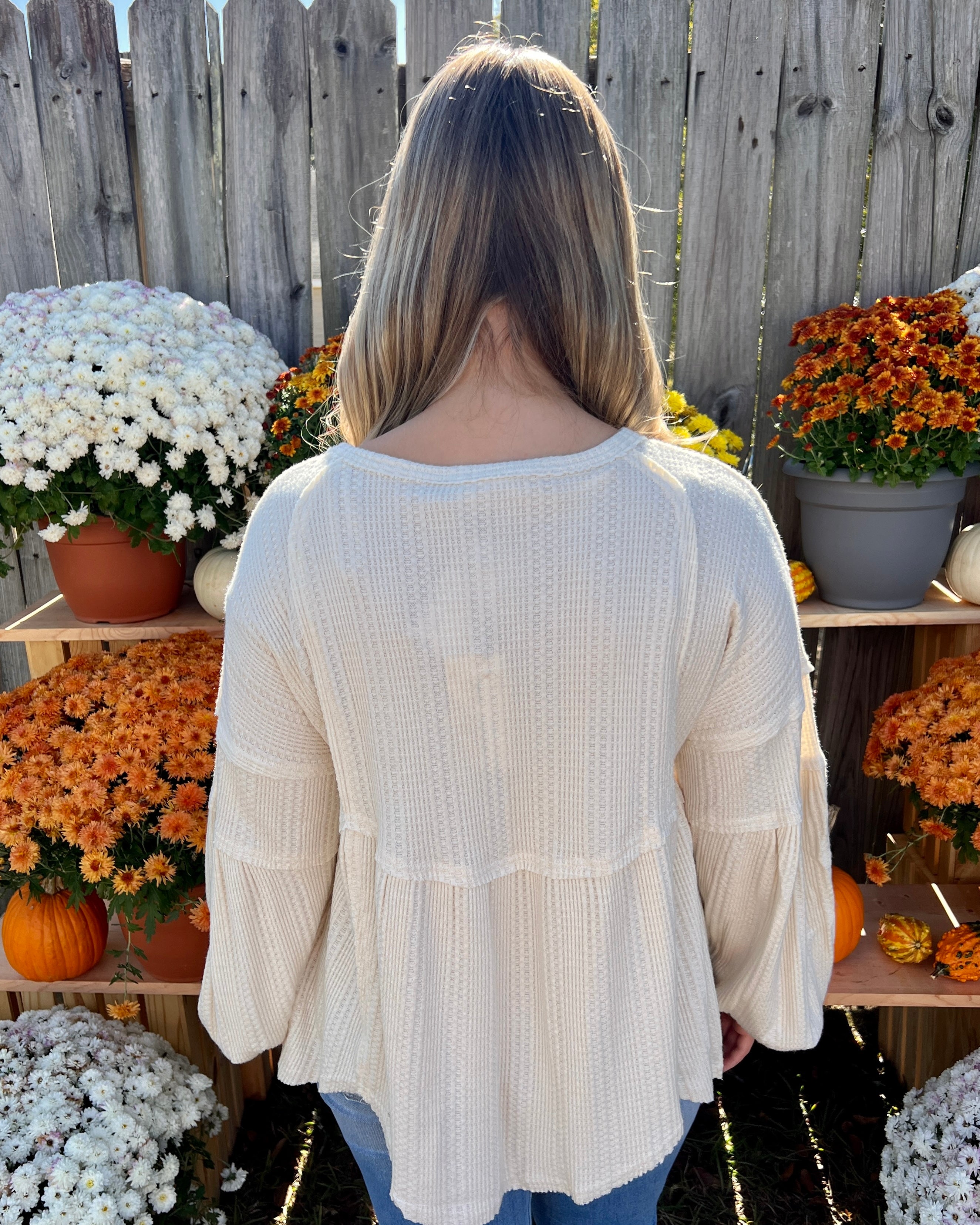 Just One Cream Textured Babydoll Top-Shop-Womens-Boutique-Clothing