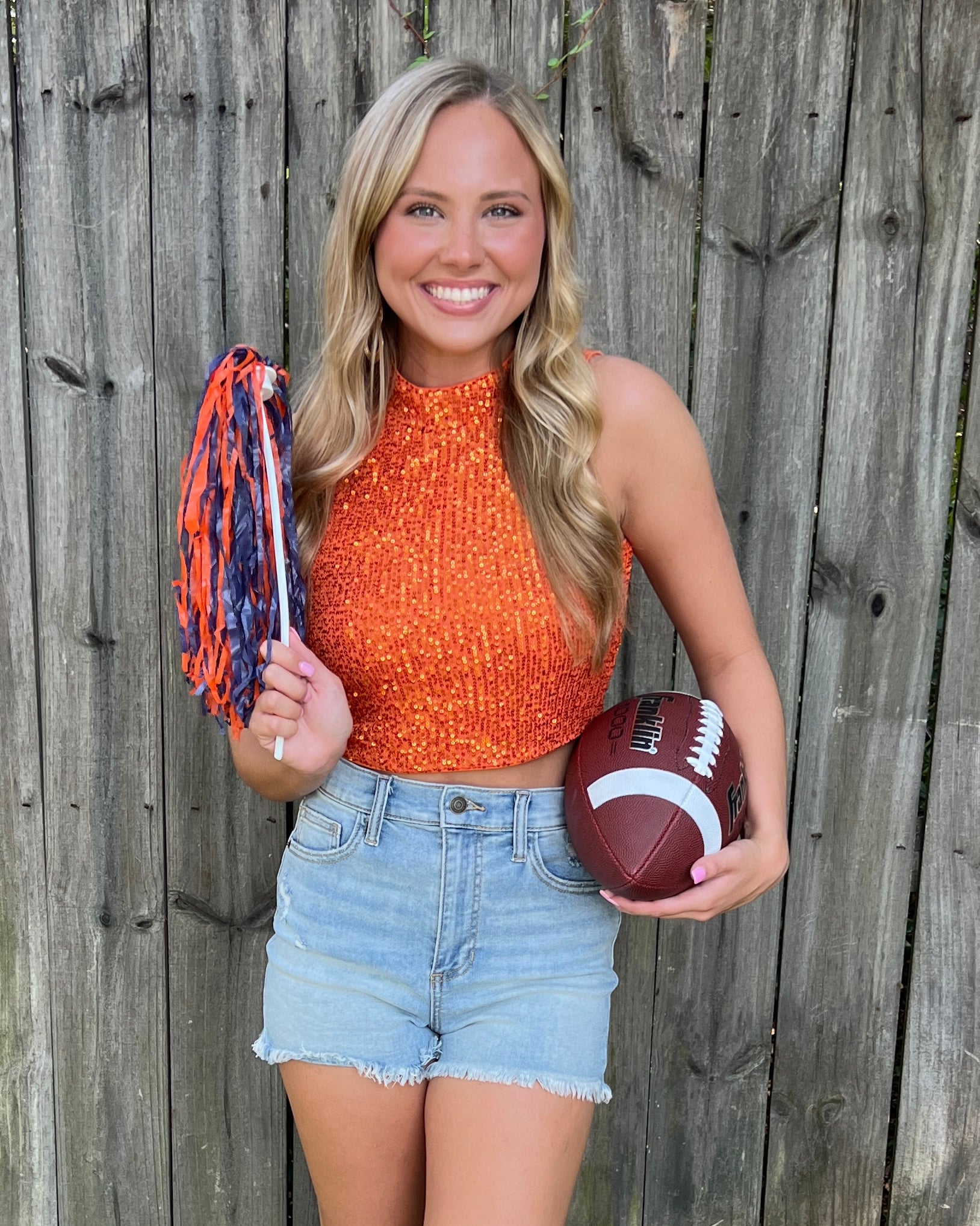 Extra Points Orange Sequin Mock Neck Crop Top-Shop-Womens-Boutique-Clothing