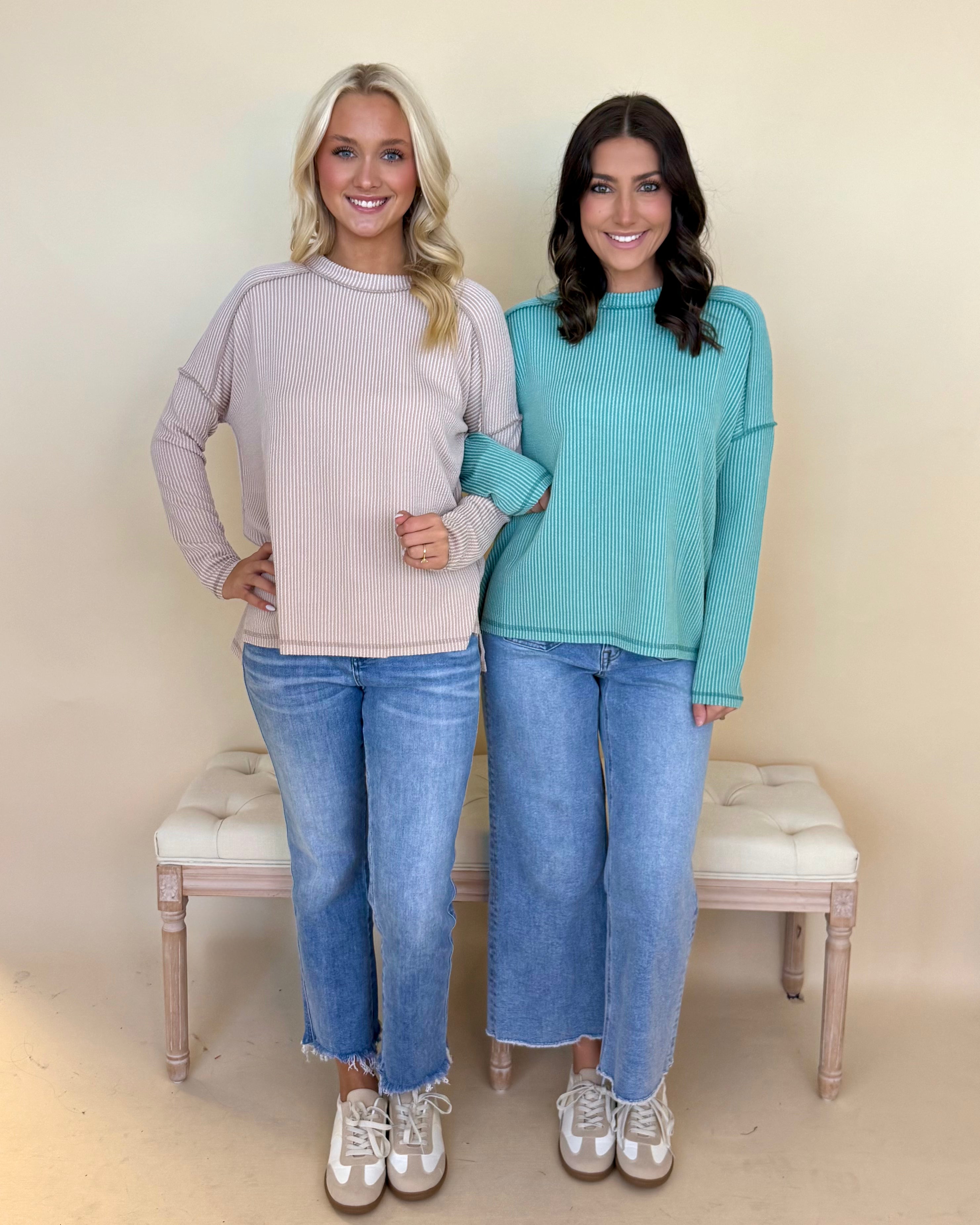 Relaxed Mocha Raised Rib Raw Edge Top-Shop-Womens-Boutique-Clothing