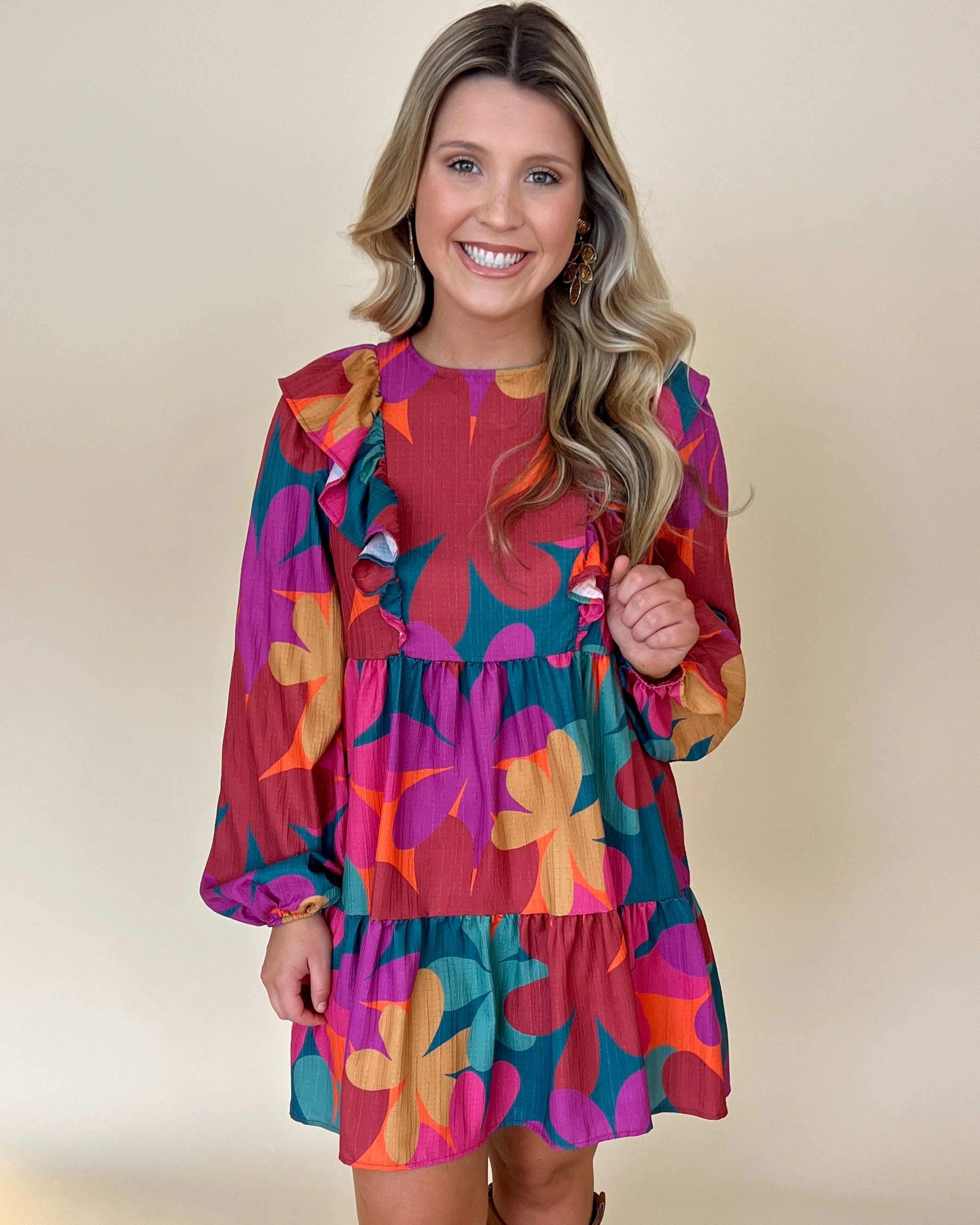 Picking Petals Pink/Teal Multi Floral Print Dress-Shop-Womens-Boutique-Clothing