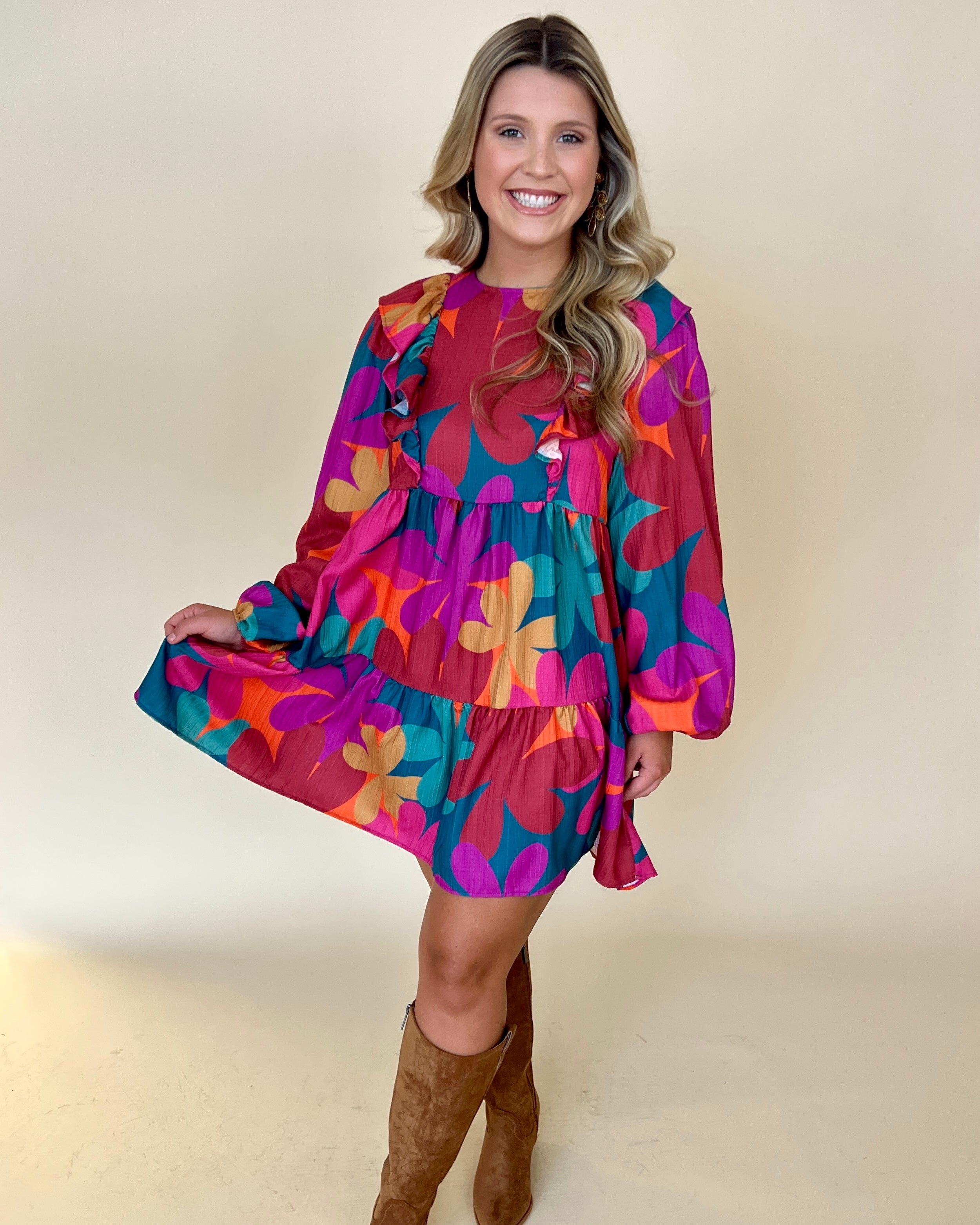 Picking Petals Pink/Teal Multi Floral Print Dress-Shop-Womens-Boutique-Clothing