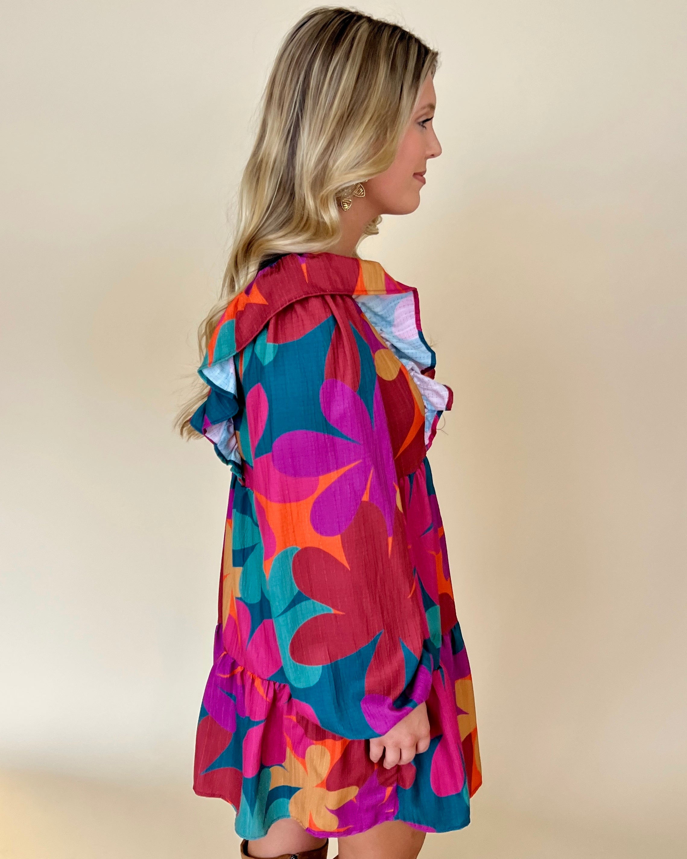 Picking Petals Pink/Teal Multi Floral Print Dress-Shop-Womens-Boutique-Clothing