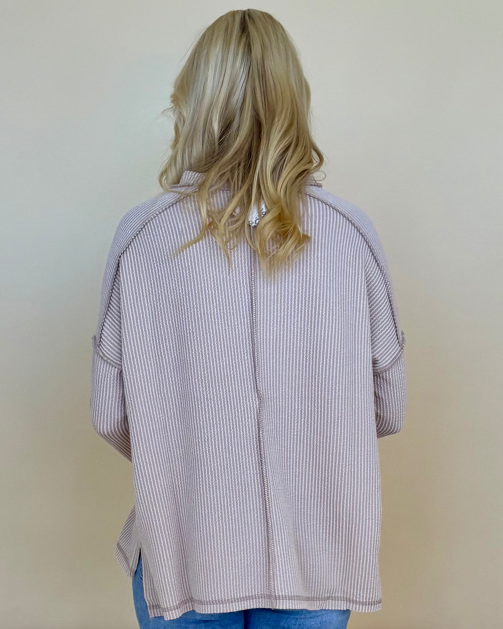 Relaxed Mocha Raised Rib Raw Edge Top-Shop-Womens-Boutique-Clothing