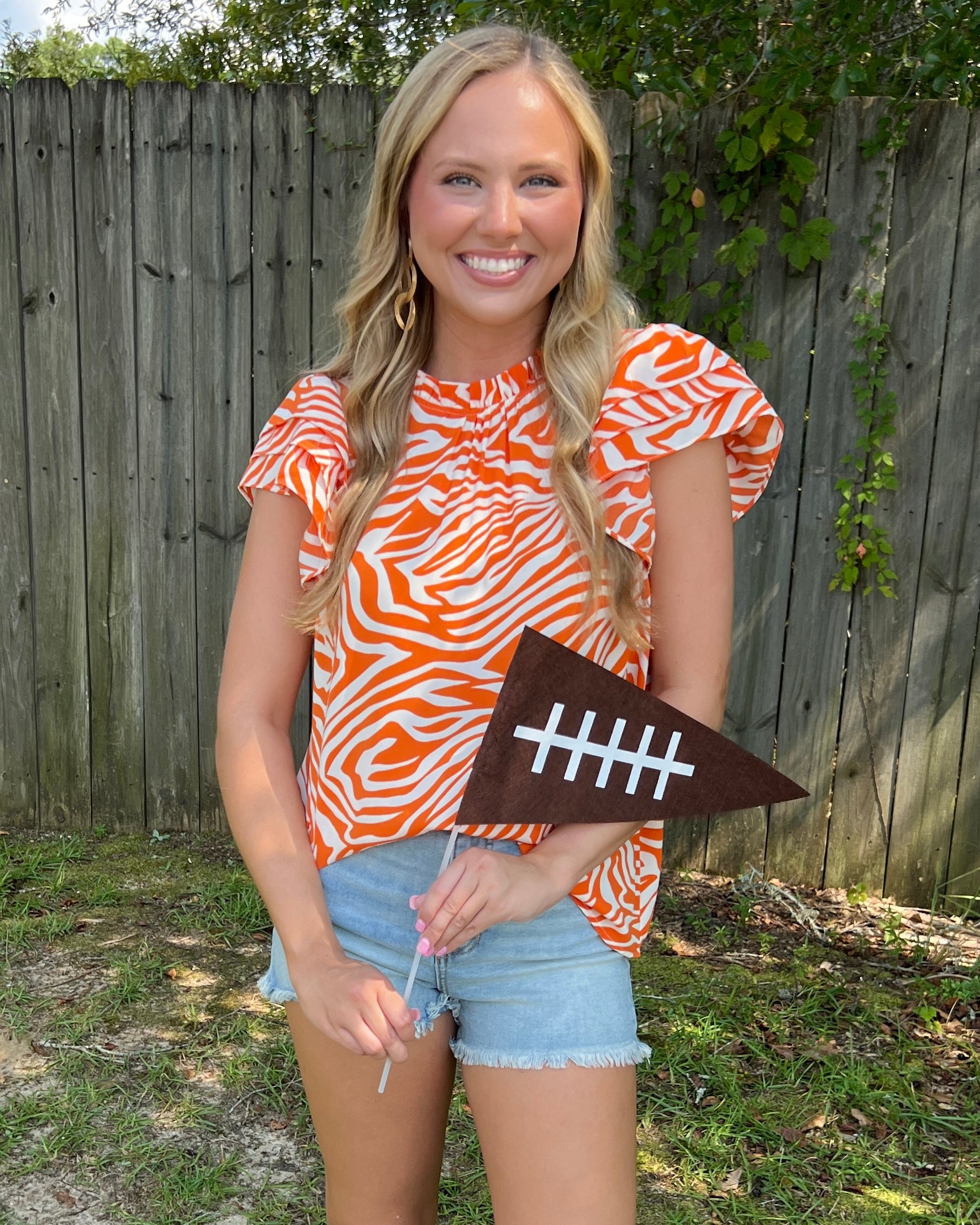 Ready To Go Orange Zebra High Neck Ruffle Sleeve Top-Shop-Womens-Boutique-Clothing
