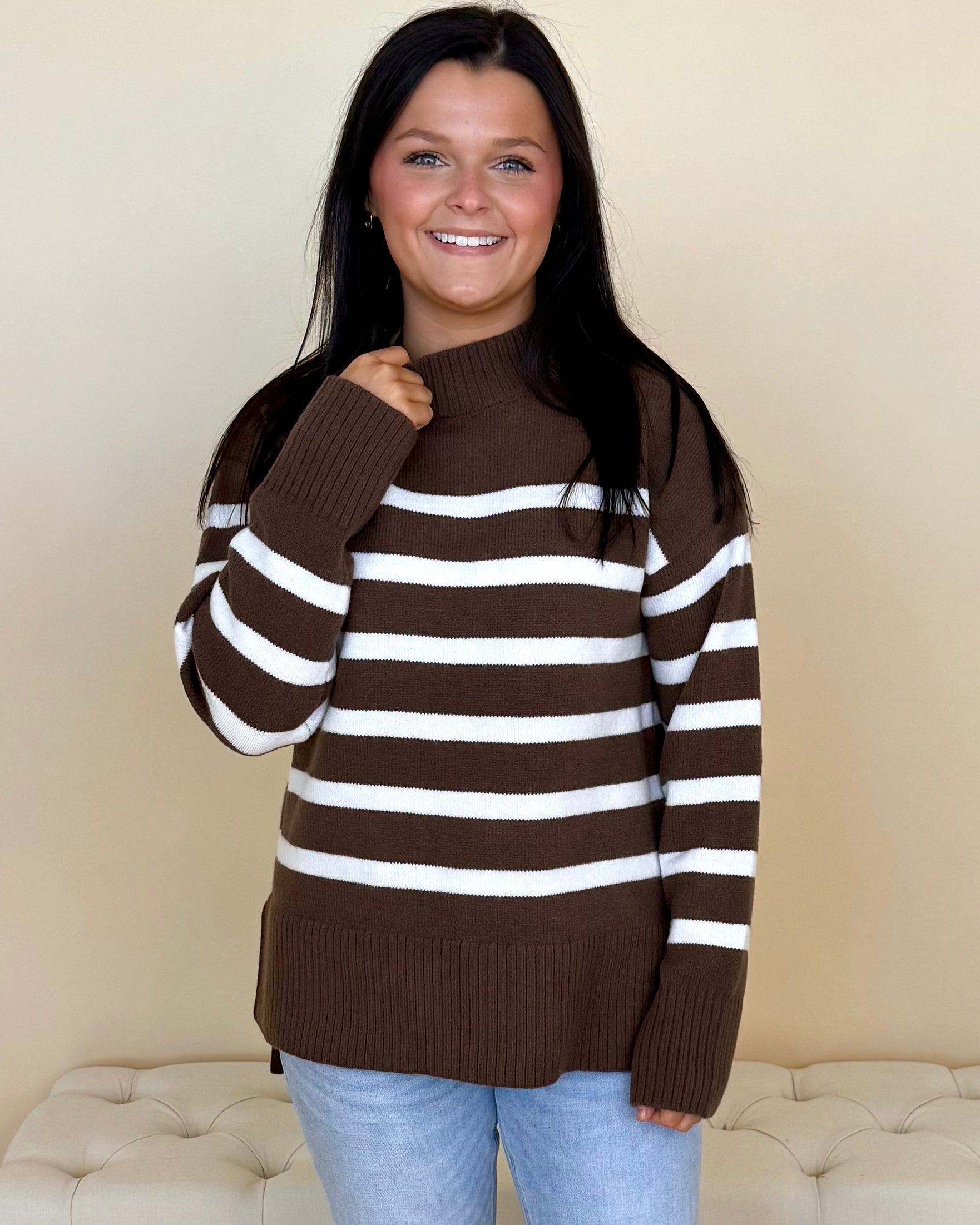 Easy Wear Brown/Ivory Striped Sweater-Shop-Womens-Boutique-Clothing