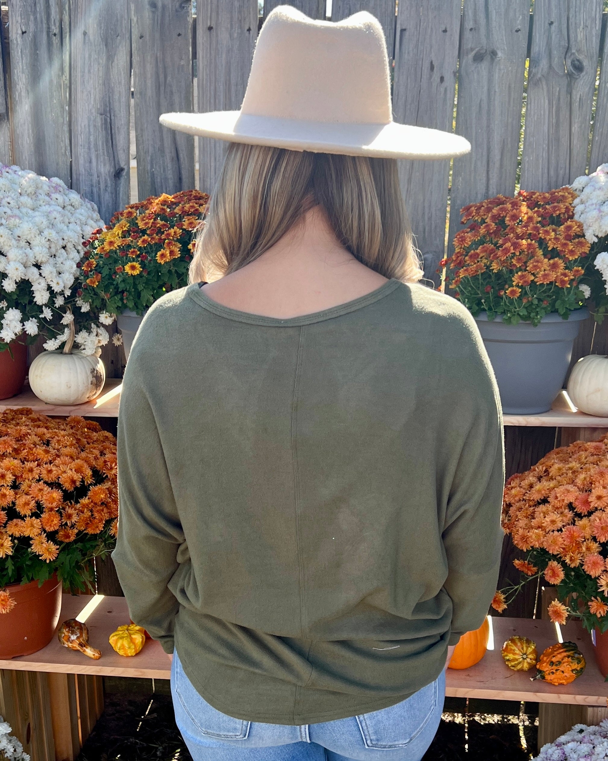 Never Left Olive Brushed Seam Top-Shop-Womens-Boutique-Clothing