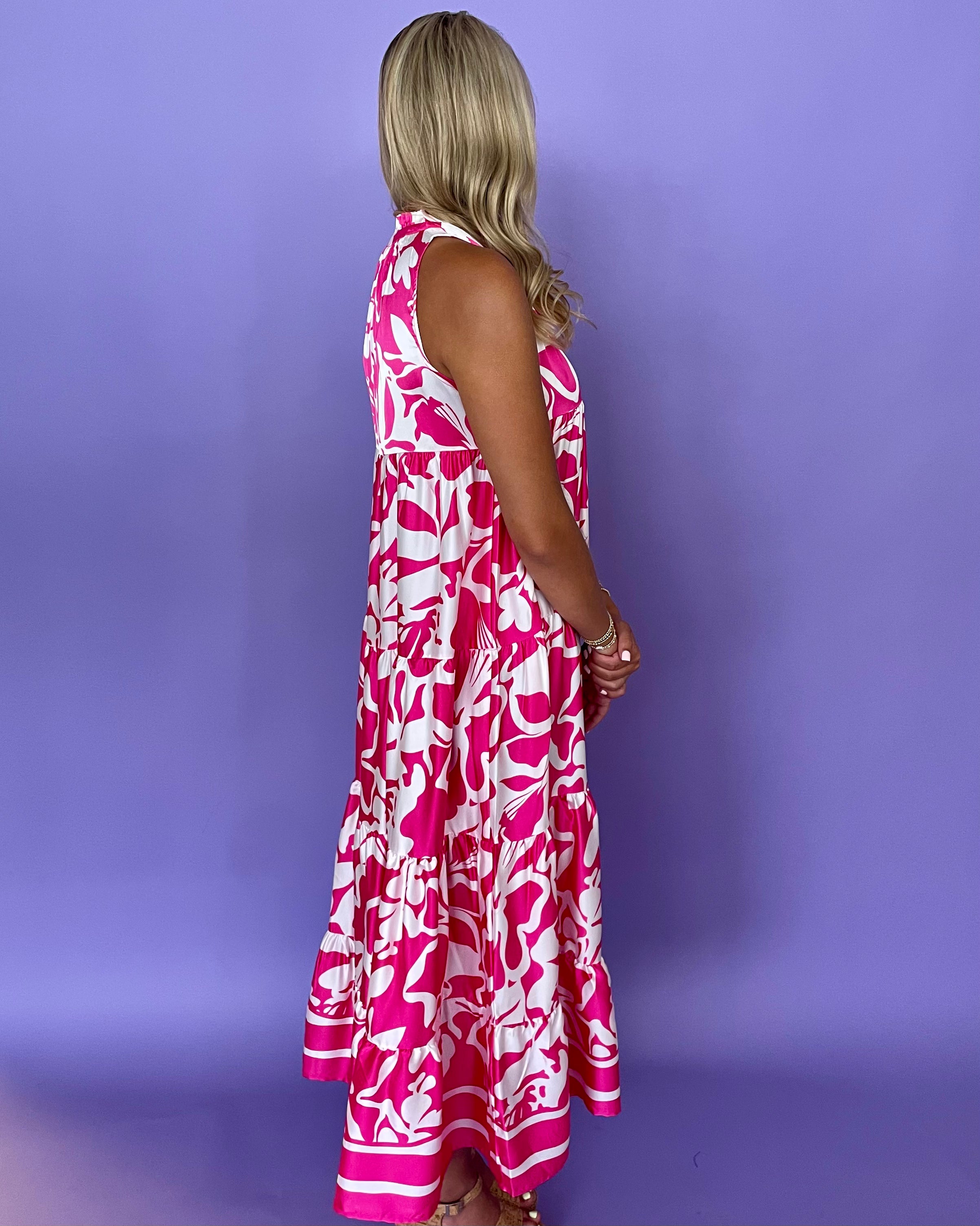Loving Moment Hot Pink Satin Maxi Dress-Shop-Womens-Boutique-Clothing
