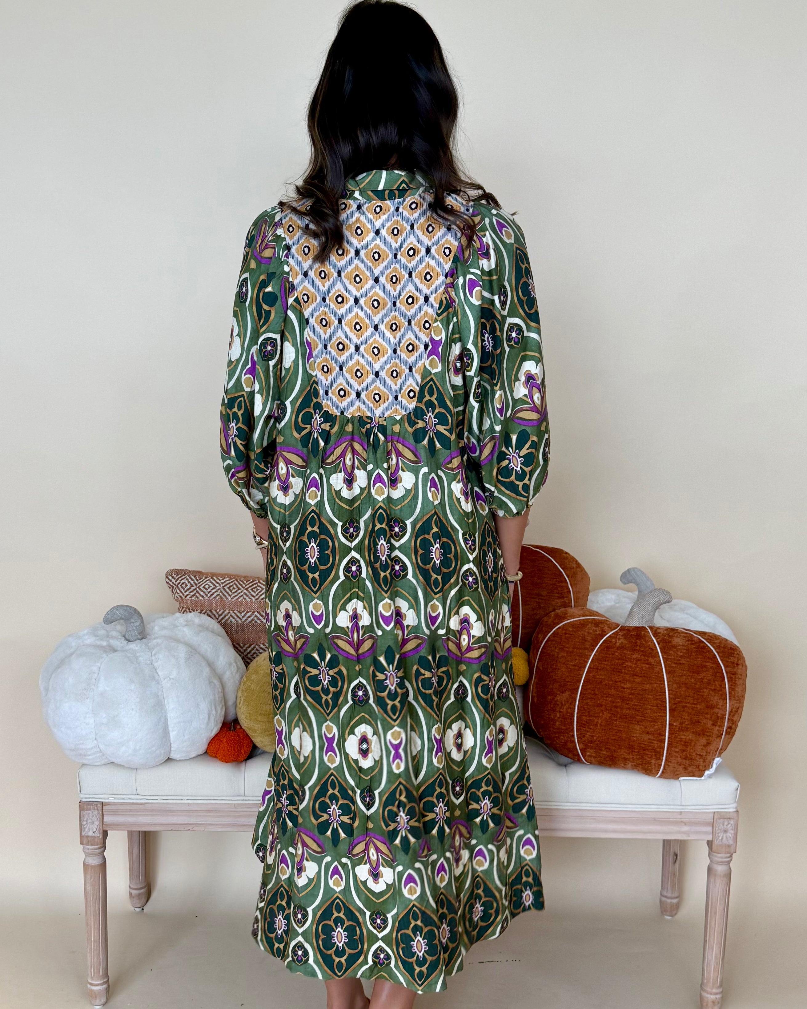 Best Day Green Mix Abstract Midi Dress-Shop-Womens-Boutique-Clothing