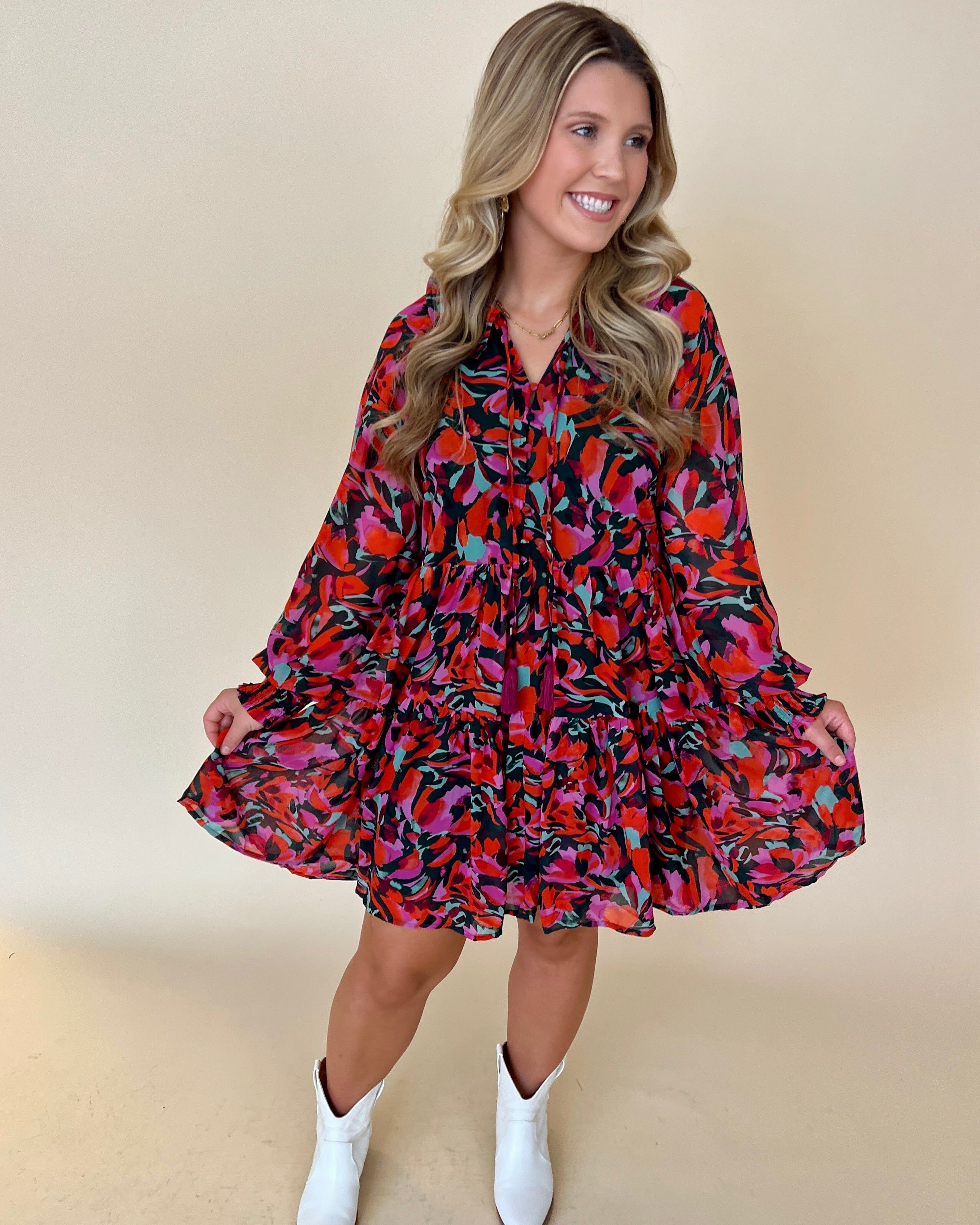 At The Top H Green Printed Ruffle Dress-Shop-Womens-Boutique-Clothing