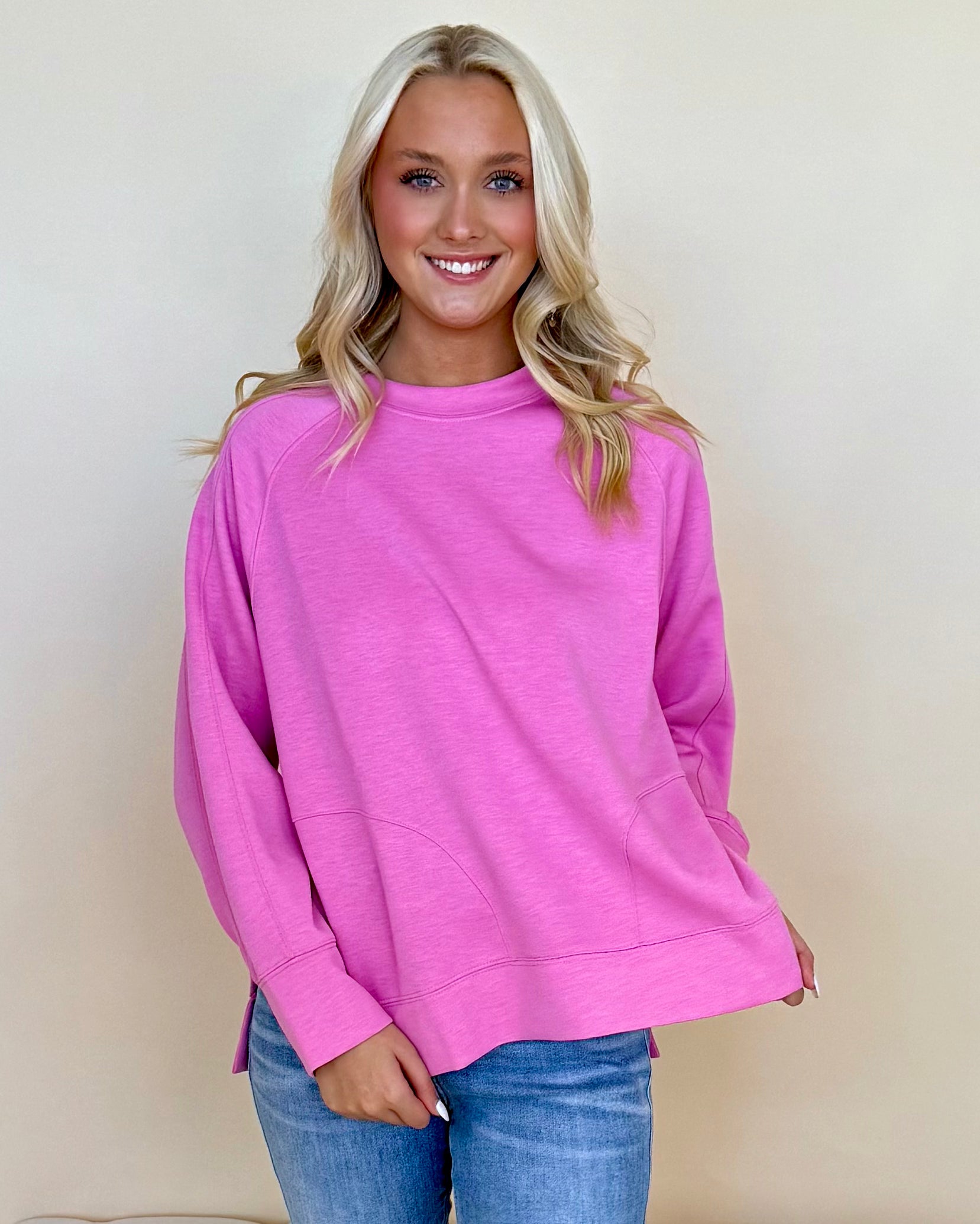 Chill Vibe Pink Scuba Side Slit Sweatshirt-Shop-Womens-Boutique-Clothing