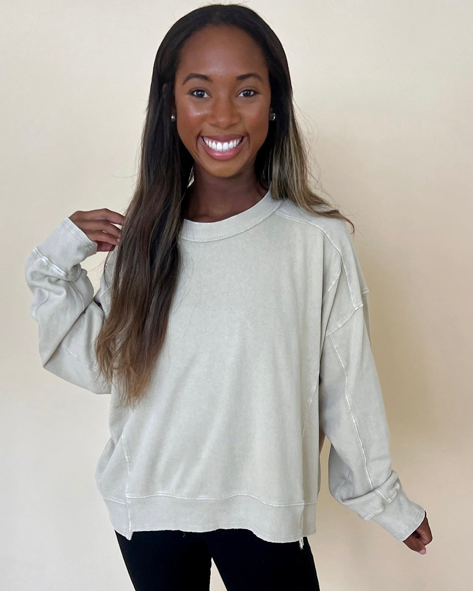 Get In Lt Khaki Mineral Washed Top-Shop-Womens-Boutique-Clothing