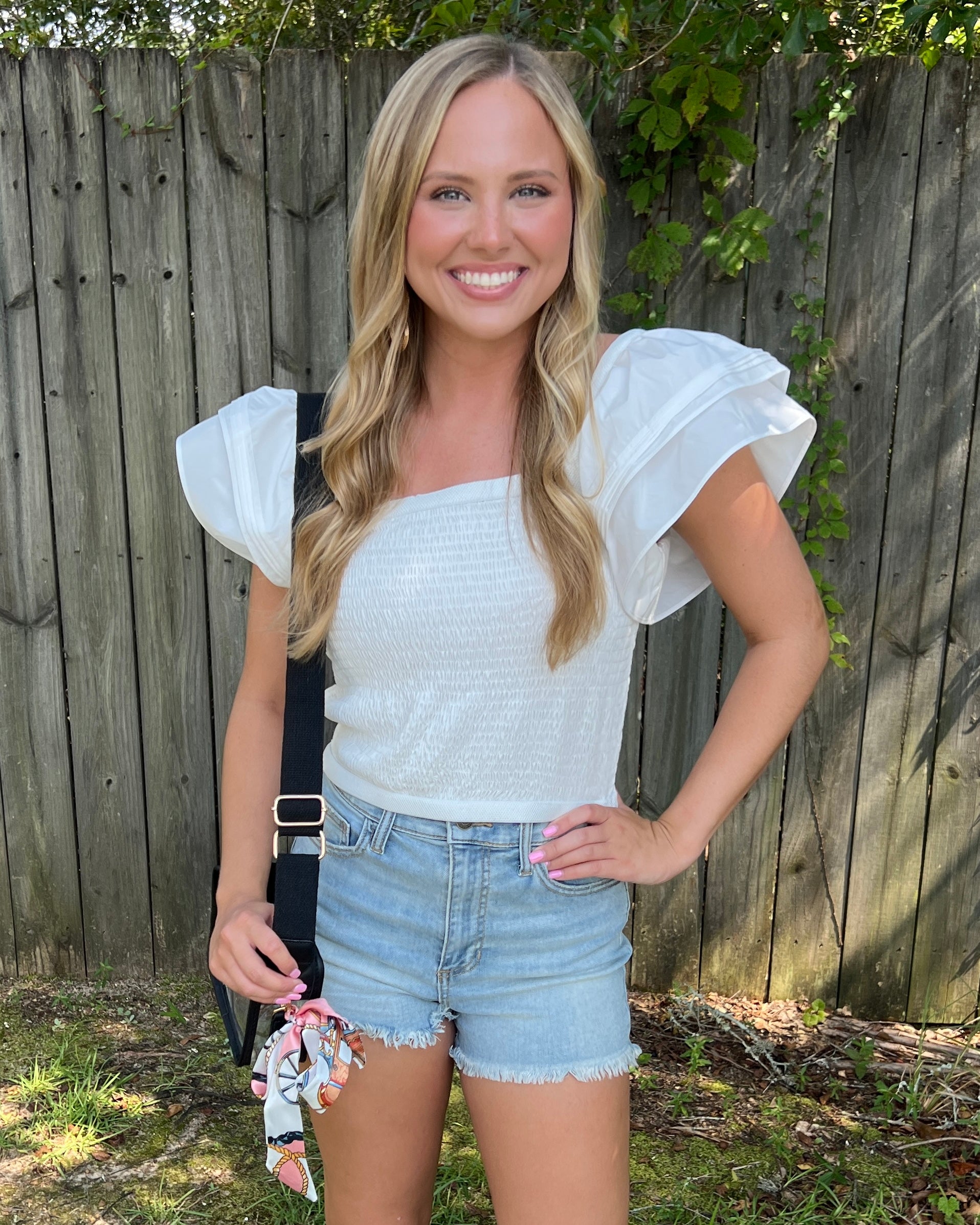 Feeling Fashion Forward Off White Smocked Ruffle Sleeve Crop Top-Shop-Womens-Boutique-Clothing